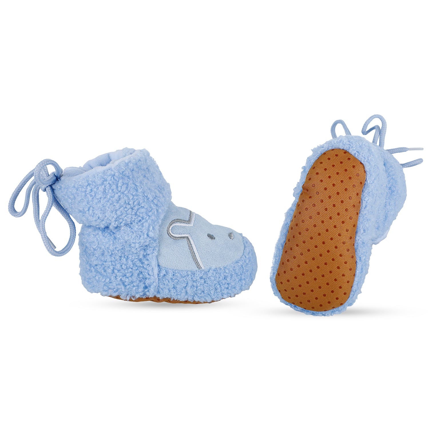 Baby Moo Bear Soft Fleece Lined Velcro Anti Skid Booties - Blue