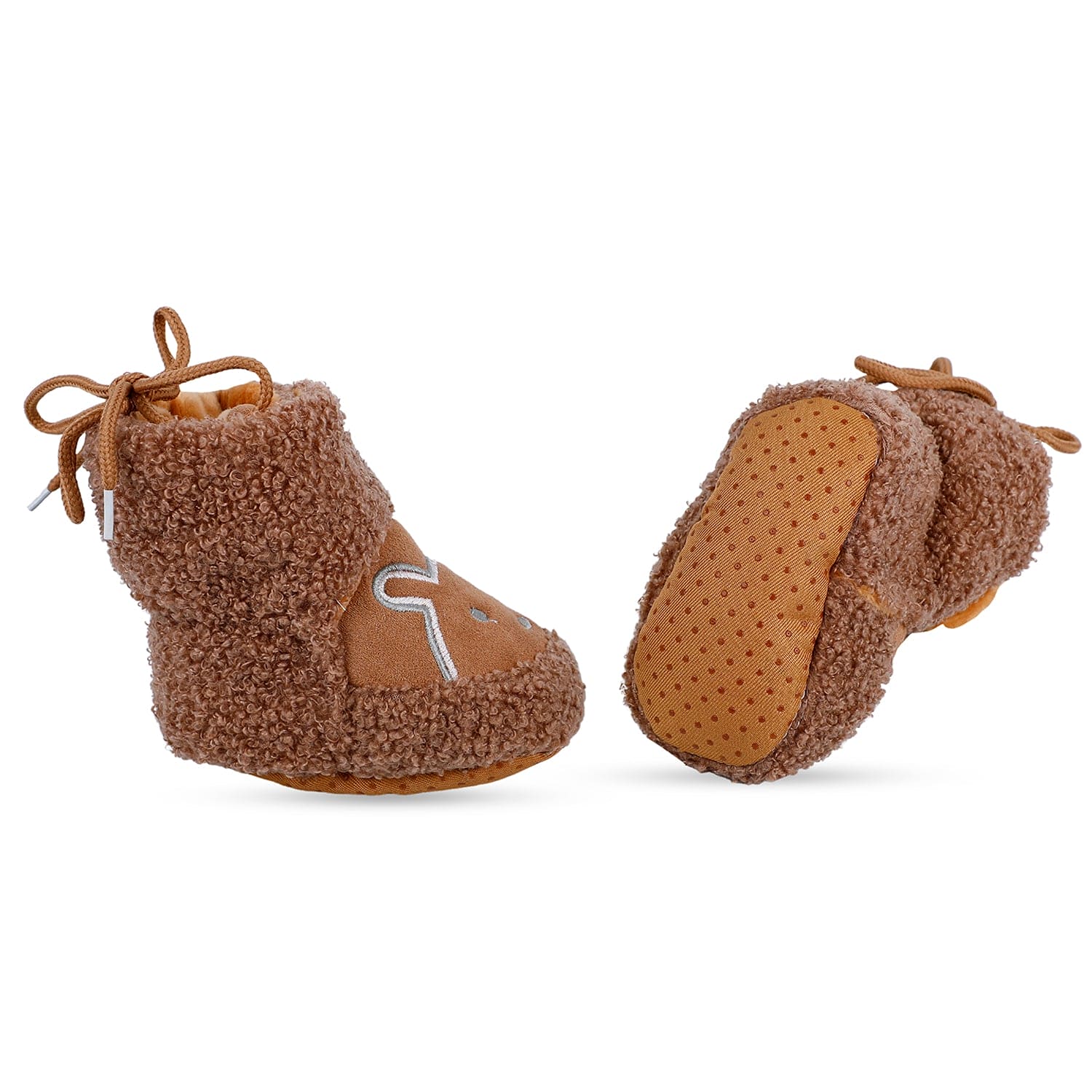 Baby Moo Bear Soft Fleece Lined Velcro Anti Skid Booties - Brown