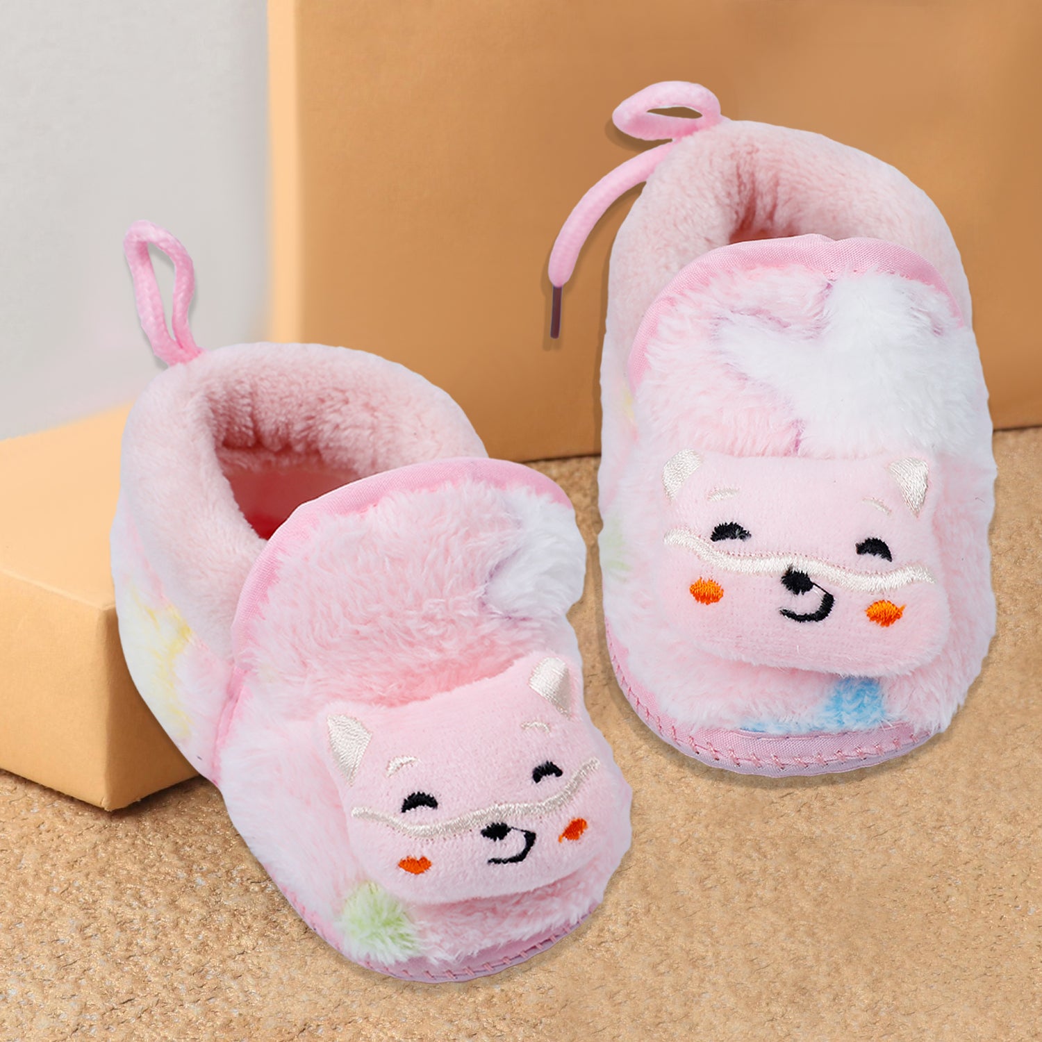 Baby Moo Kitten Mitten 3D Rattle Warm Anti Skid Booties - Pink
