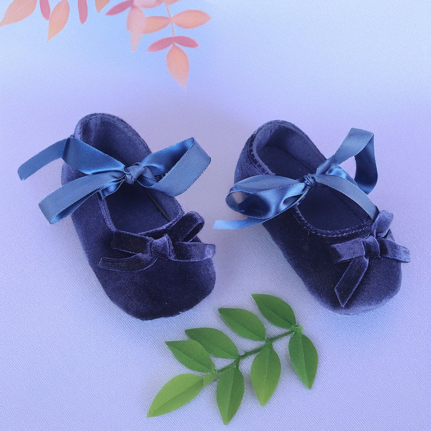Princess Bowknot Premium Girls Anti-Slip Ballerina Booties - Blue