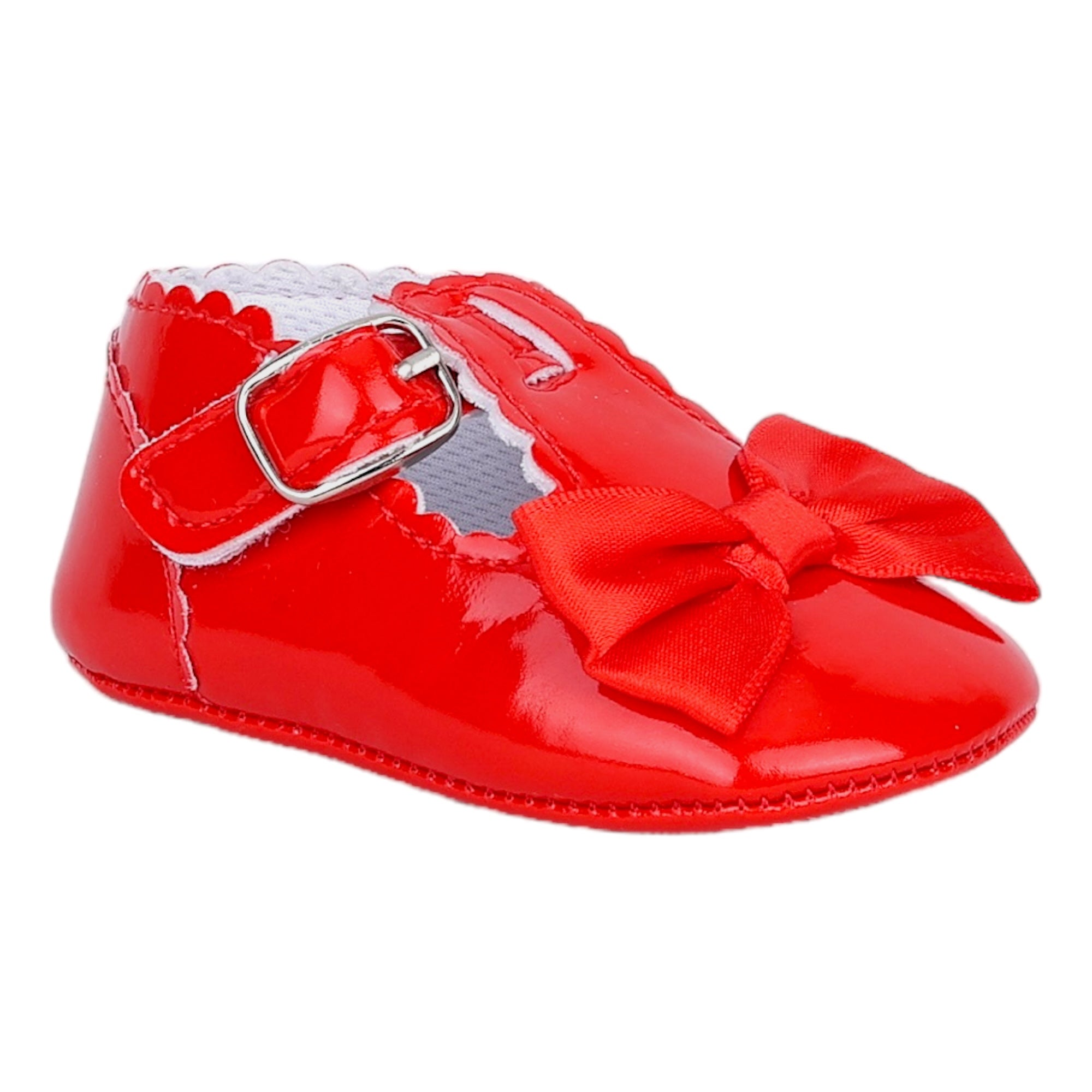 Baby Moo Mary Jane Bow Patent Leather Anti-Skid Ballerina Booties - Red