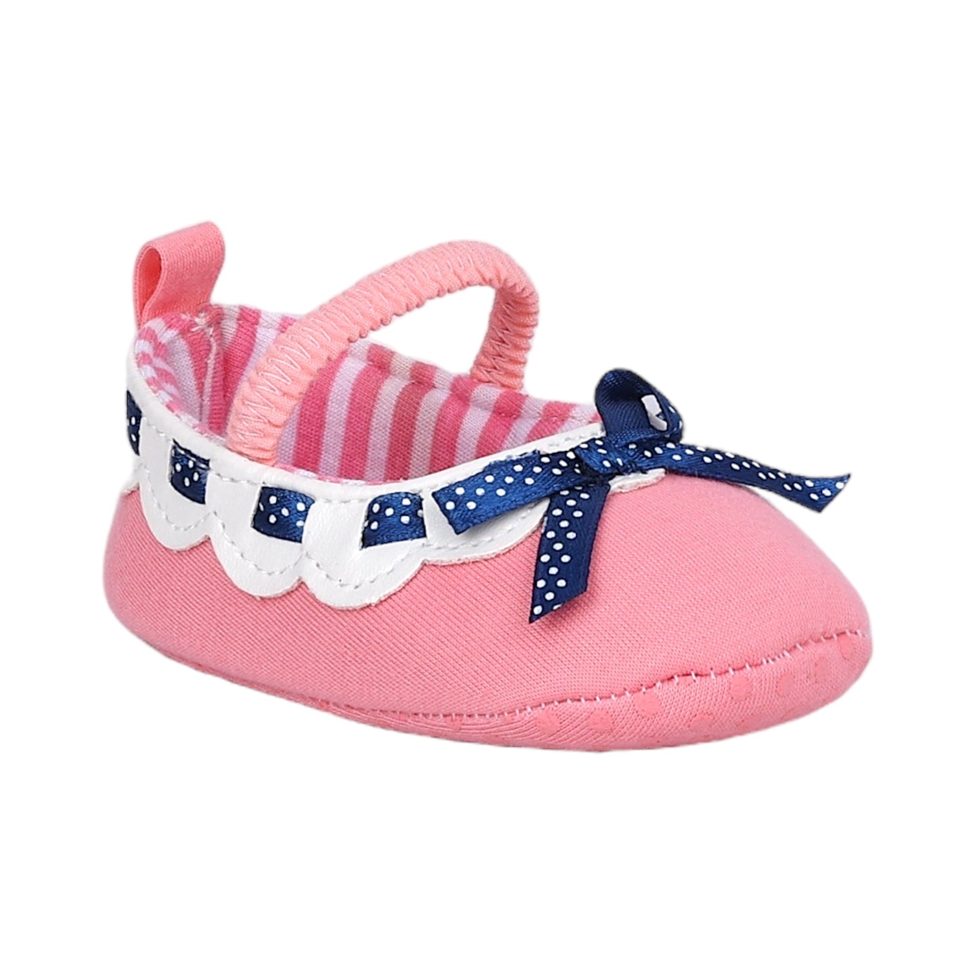 Baby Moo Bow Knot Mary Jane Elastic Strap Anti-Skid Ballerina Booties - Peach