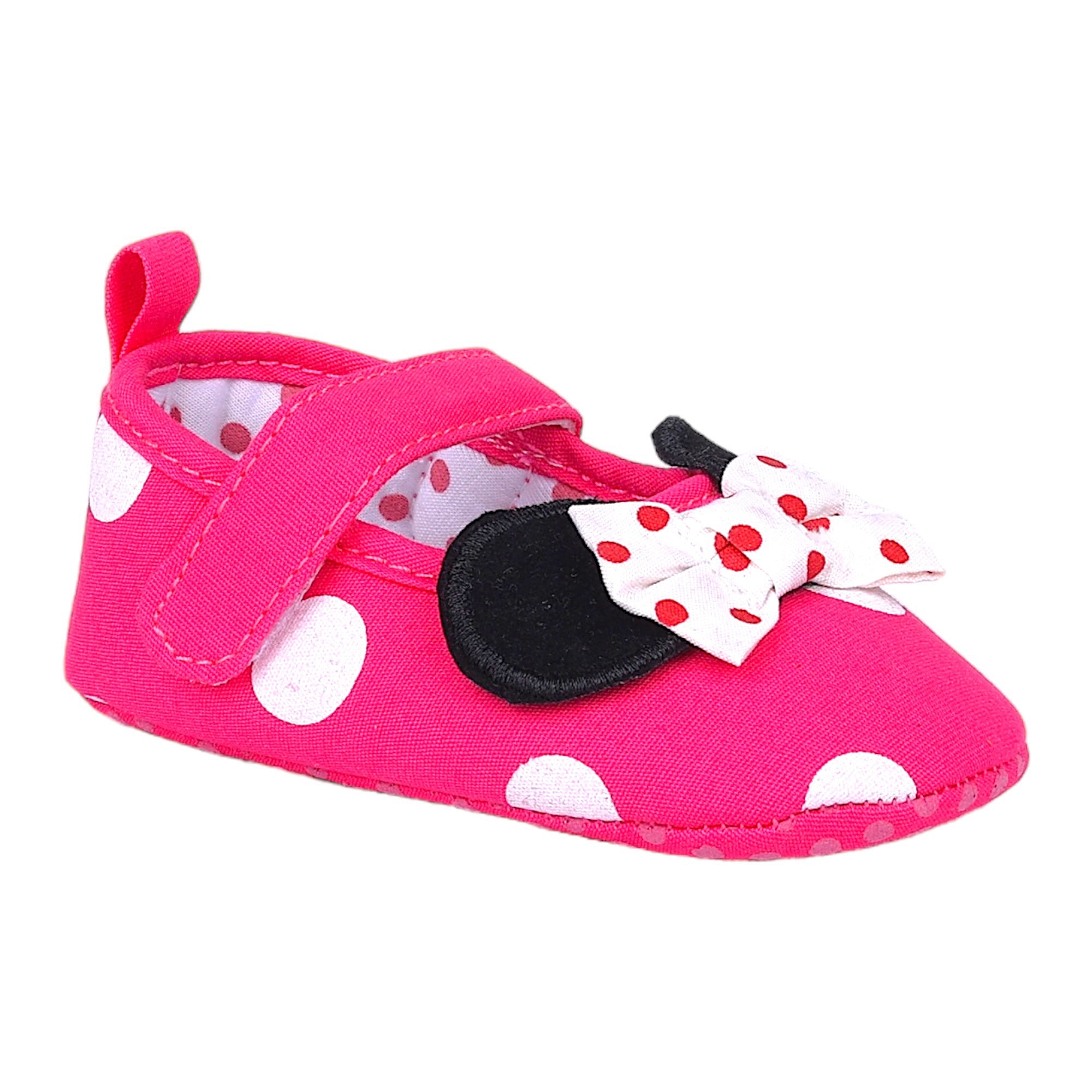 Baby Moo Mini Mouse Bow Velcro Strap Anti-Skid Ballerina Booties - Pink