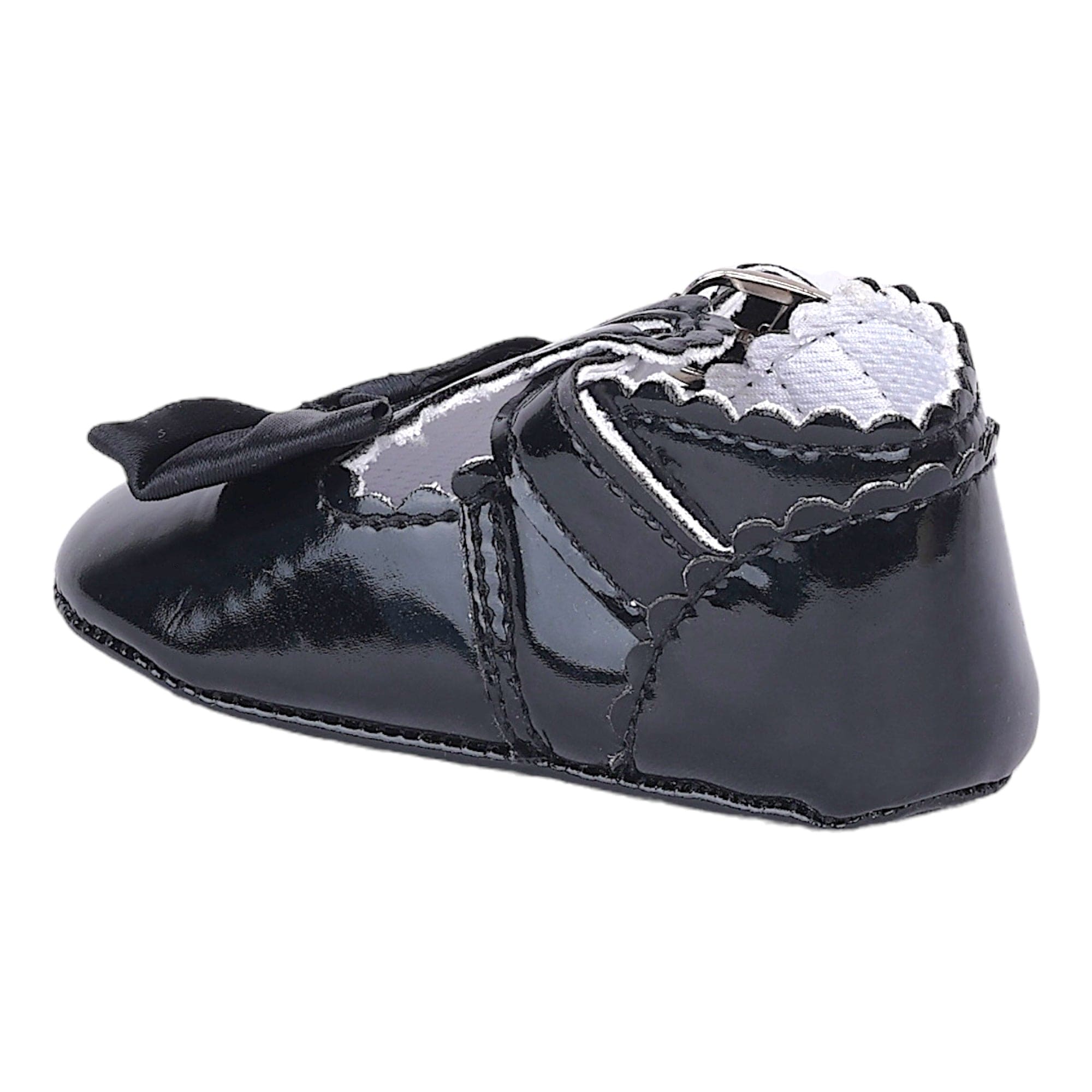 Baby Moo Mary Jane Bow Patent Leather Anti-Skid Ballerina Booties - Black