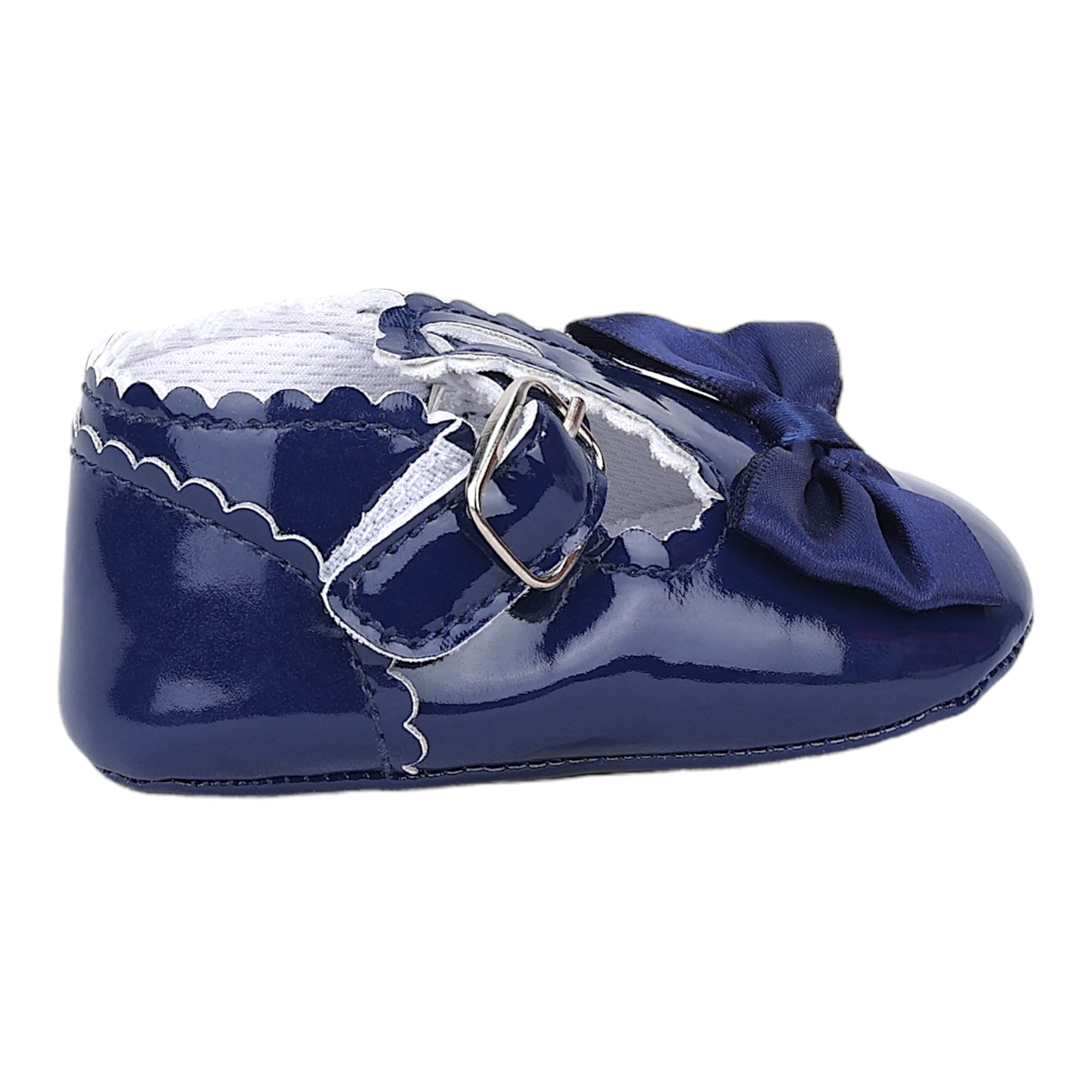 Baby Moo Mary Jane Bow Patent Leather Anti-Skid Ballerina Booties - Blue