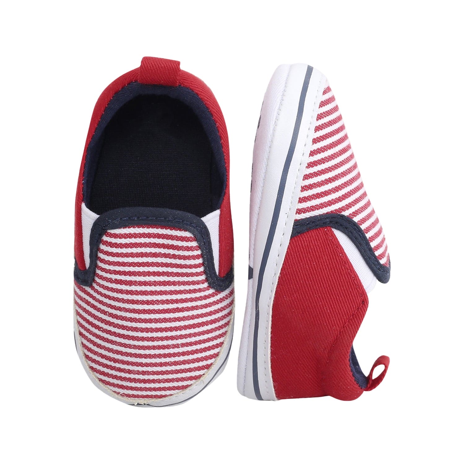 Baby Moo Striped Red Slip-On Booties