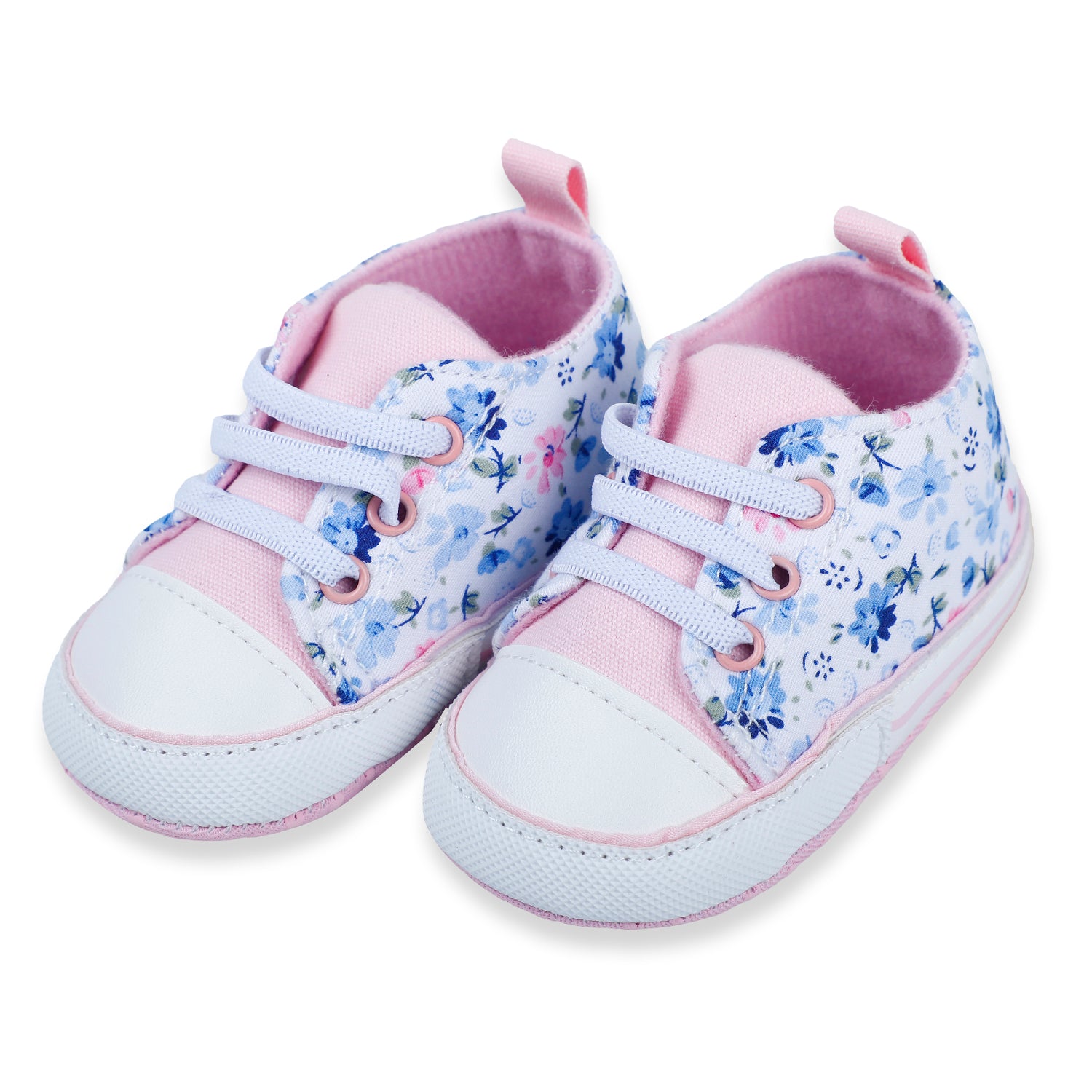Baby Moo Floral Print Pink Lace Up Booties - Baby Moo