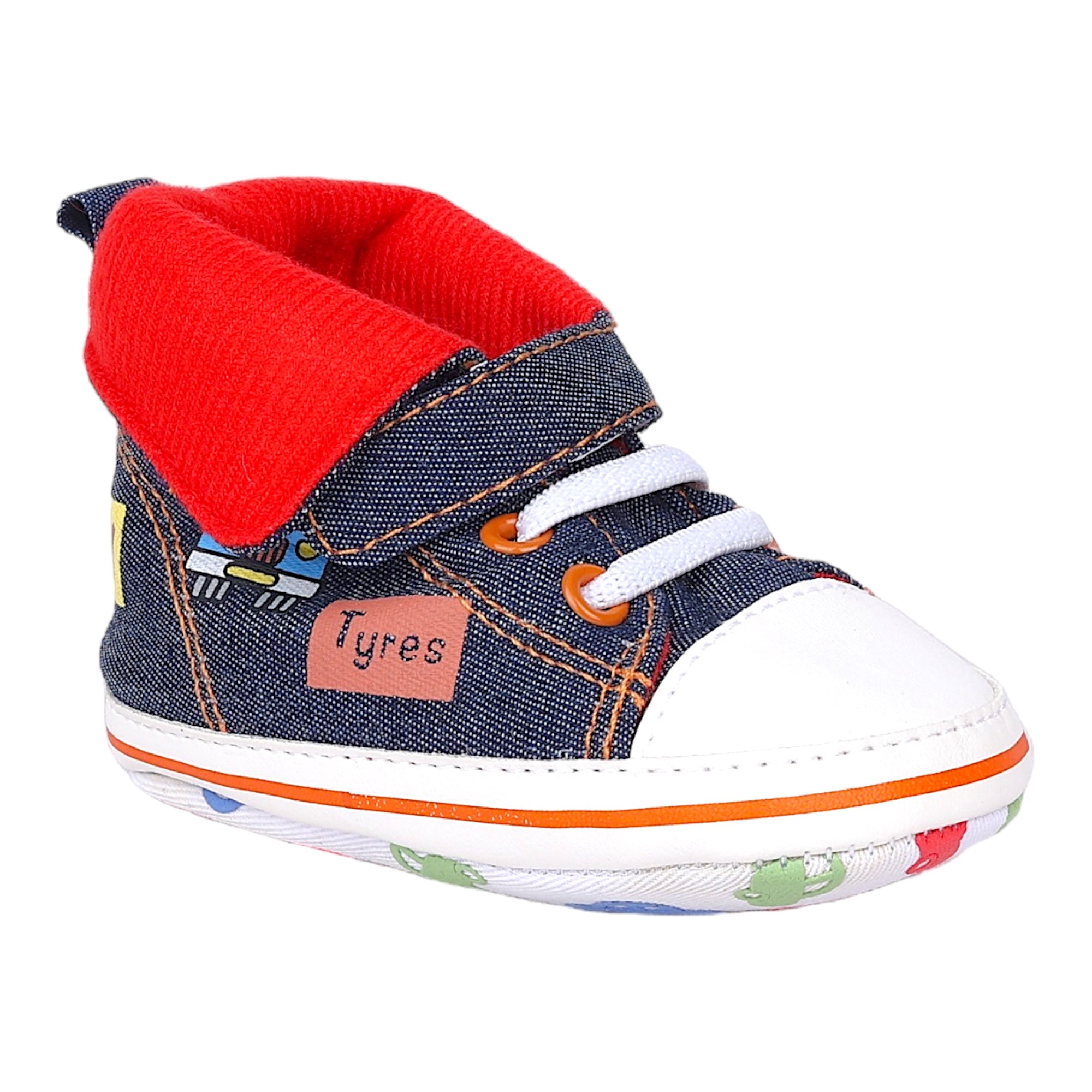 Baby Moo Lace-Up Imitation Denim High Top Infant Sneakers - Blue, White