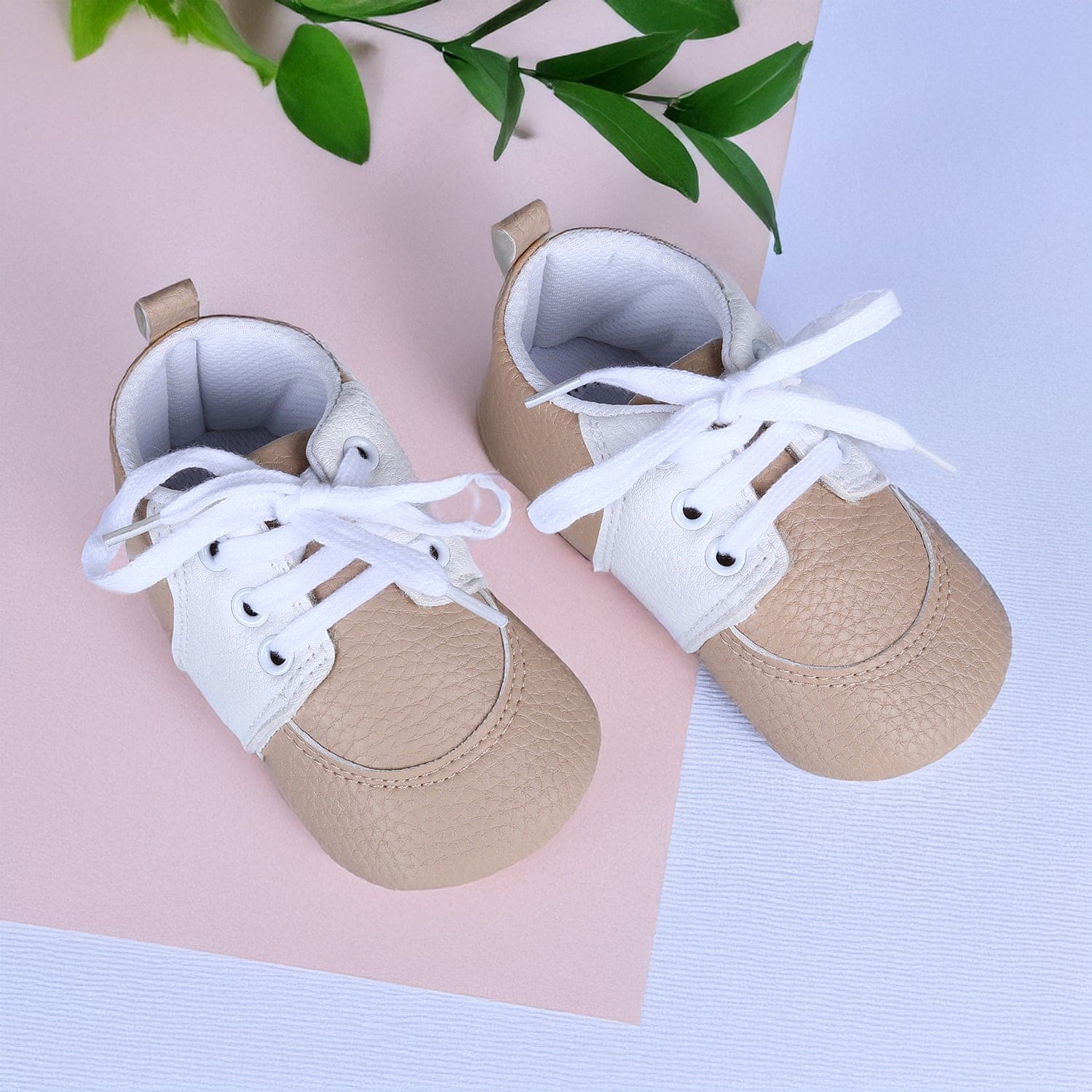 Lace-Up Stylish Leather Sneaker Shoes - Beige