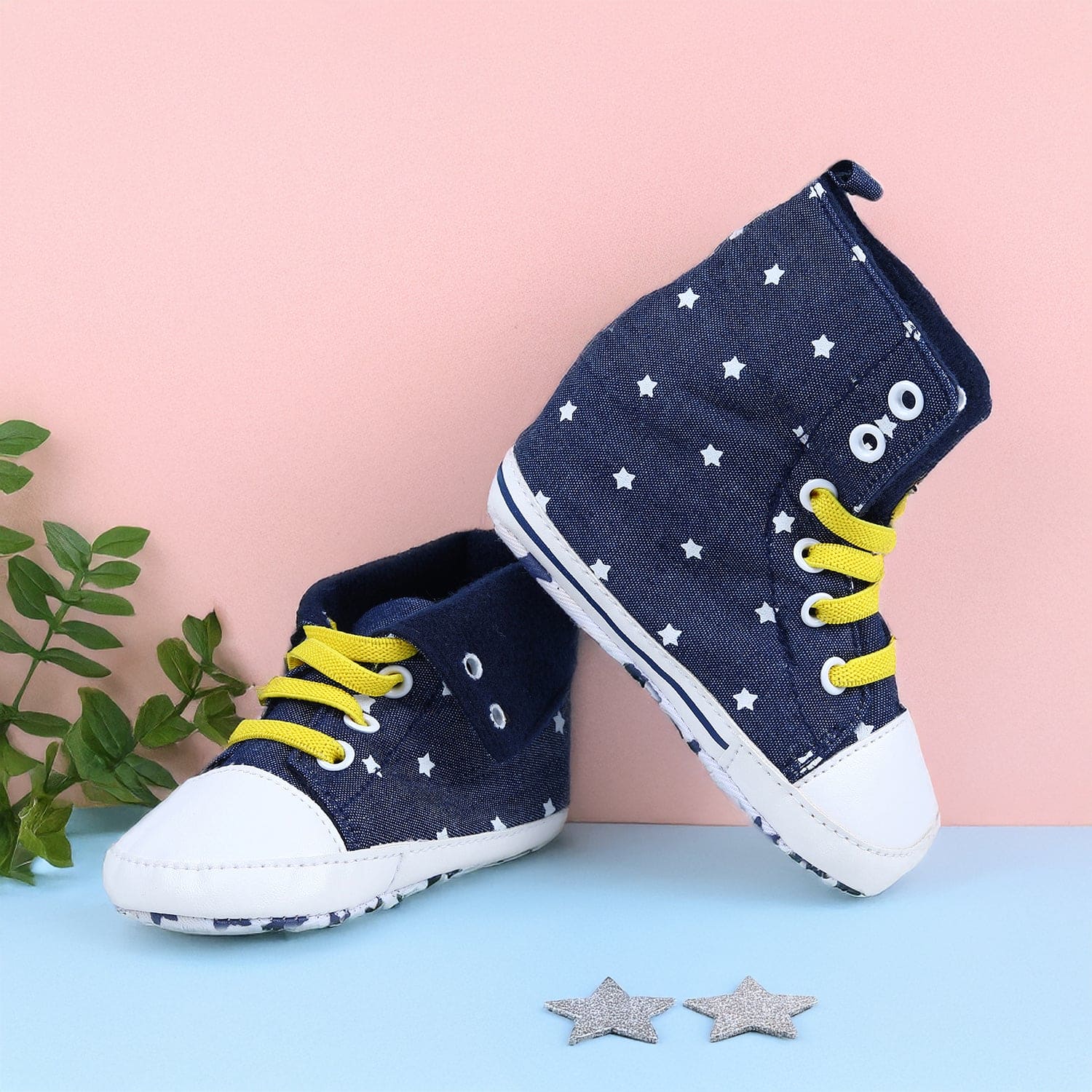 Star High Top Foldable Denim Casual Sneaker Booties - Blue