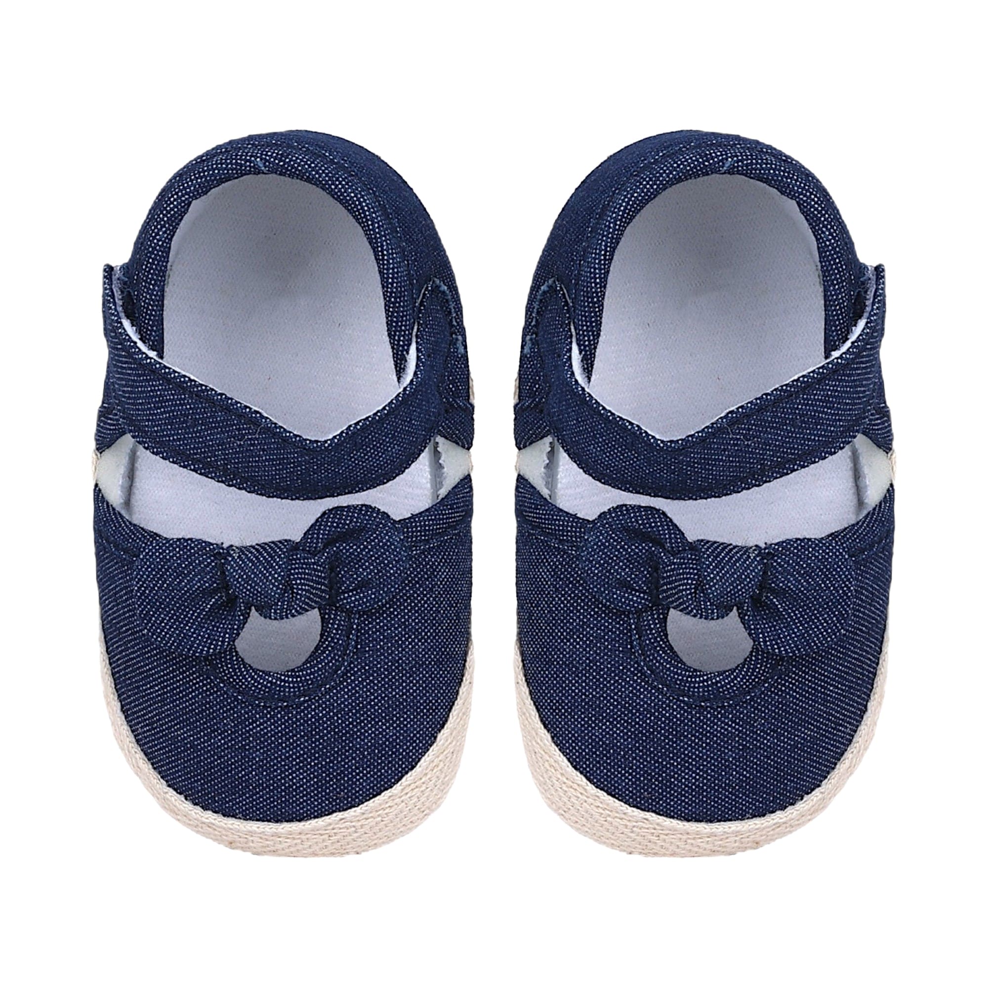 Baby Moo Bow Knot Velcro Strap Denim Ballerina Booties - Blue