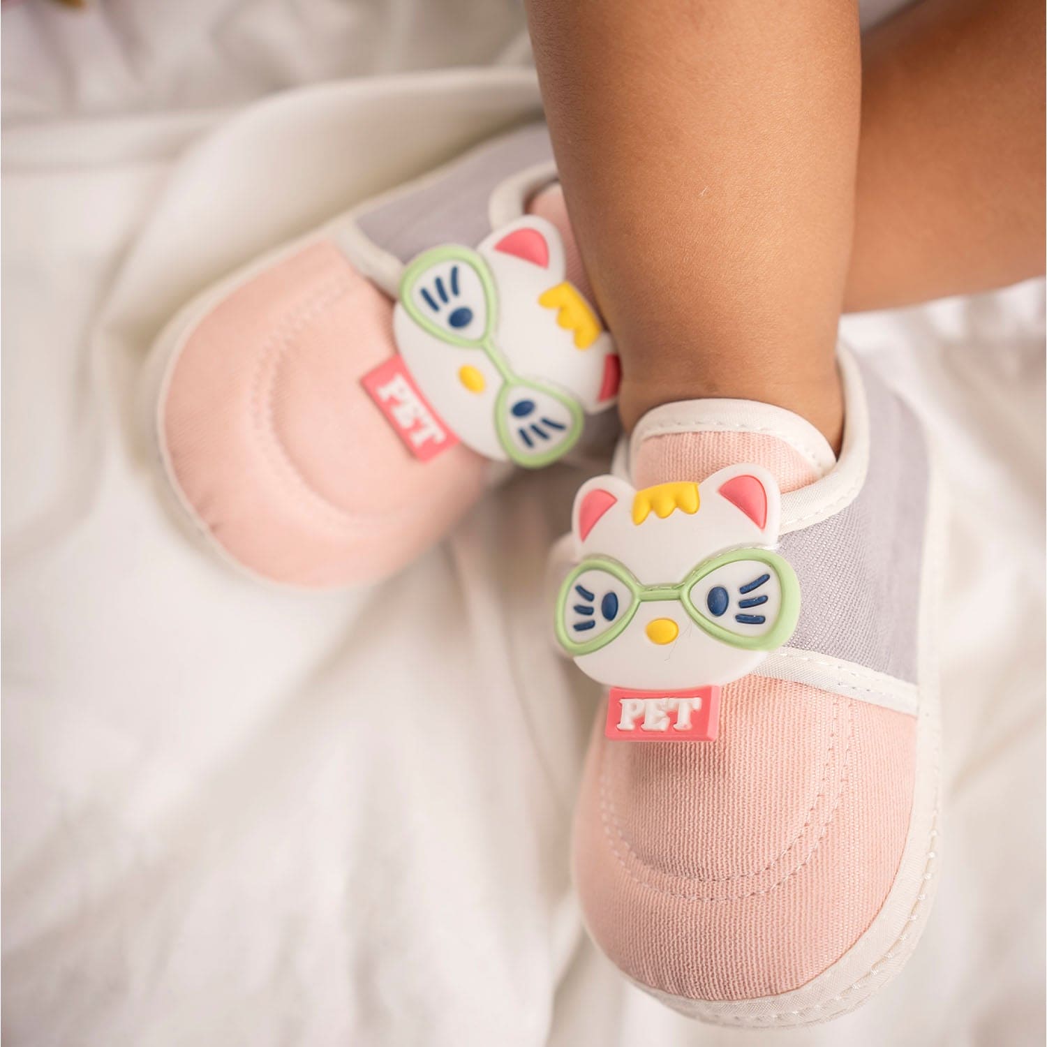 Baby Moo Kitty Love Soft Sole Anti-Slip Booties - Pink