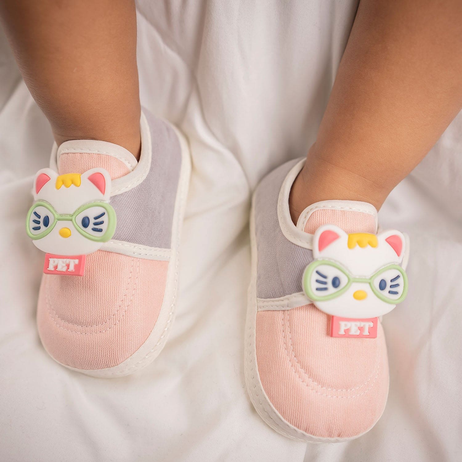 Baby Moo Kitty Love Soft Sole Anti-Slip Booties - Pink