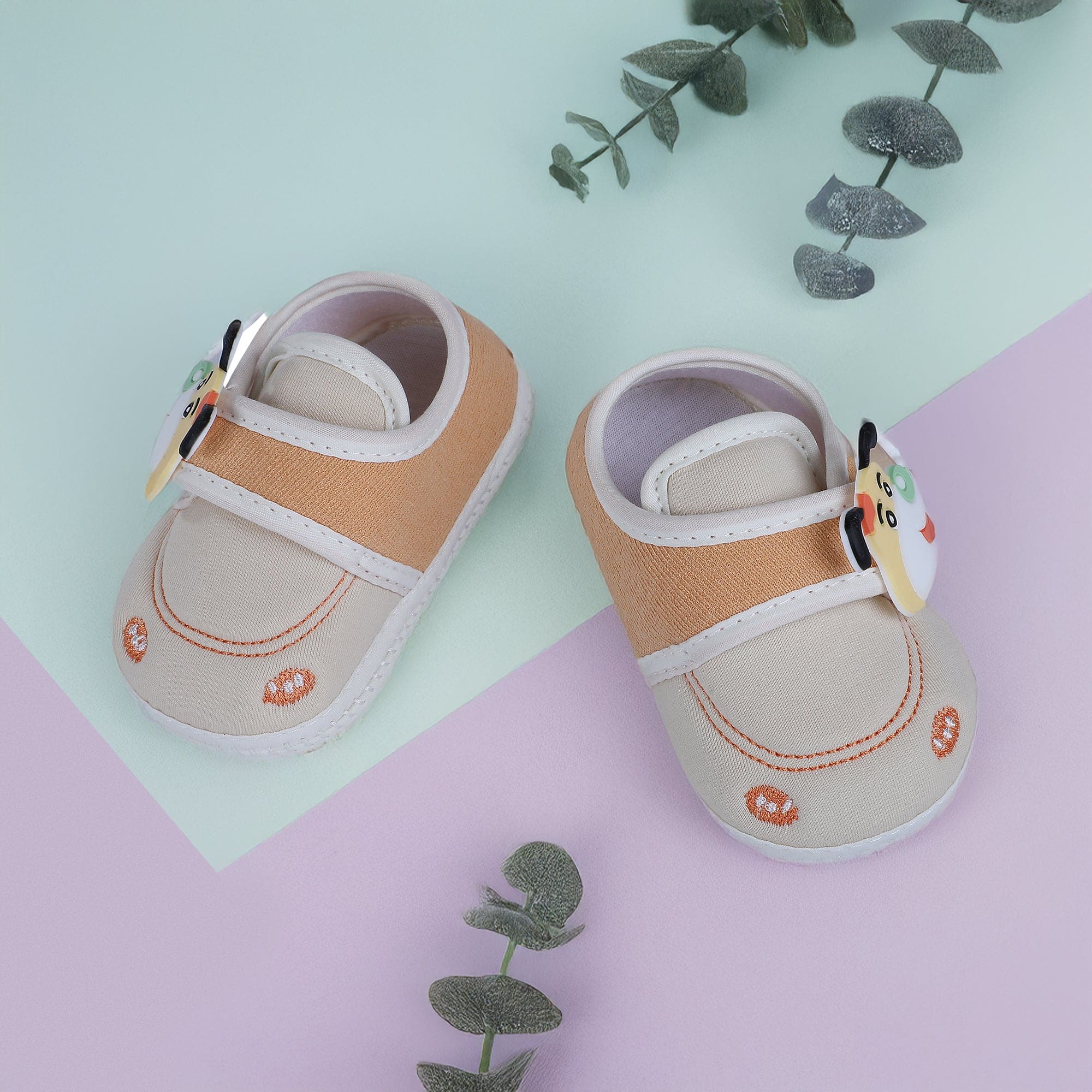 Baby Moo Puppy Face Soft Sole Anti-Slip Booties - Beige