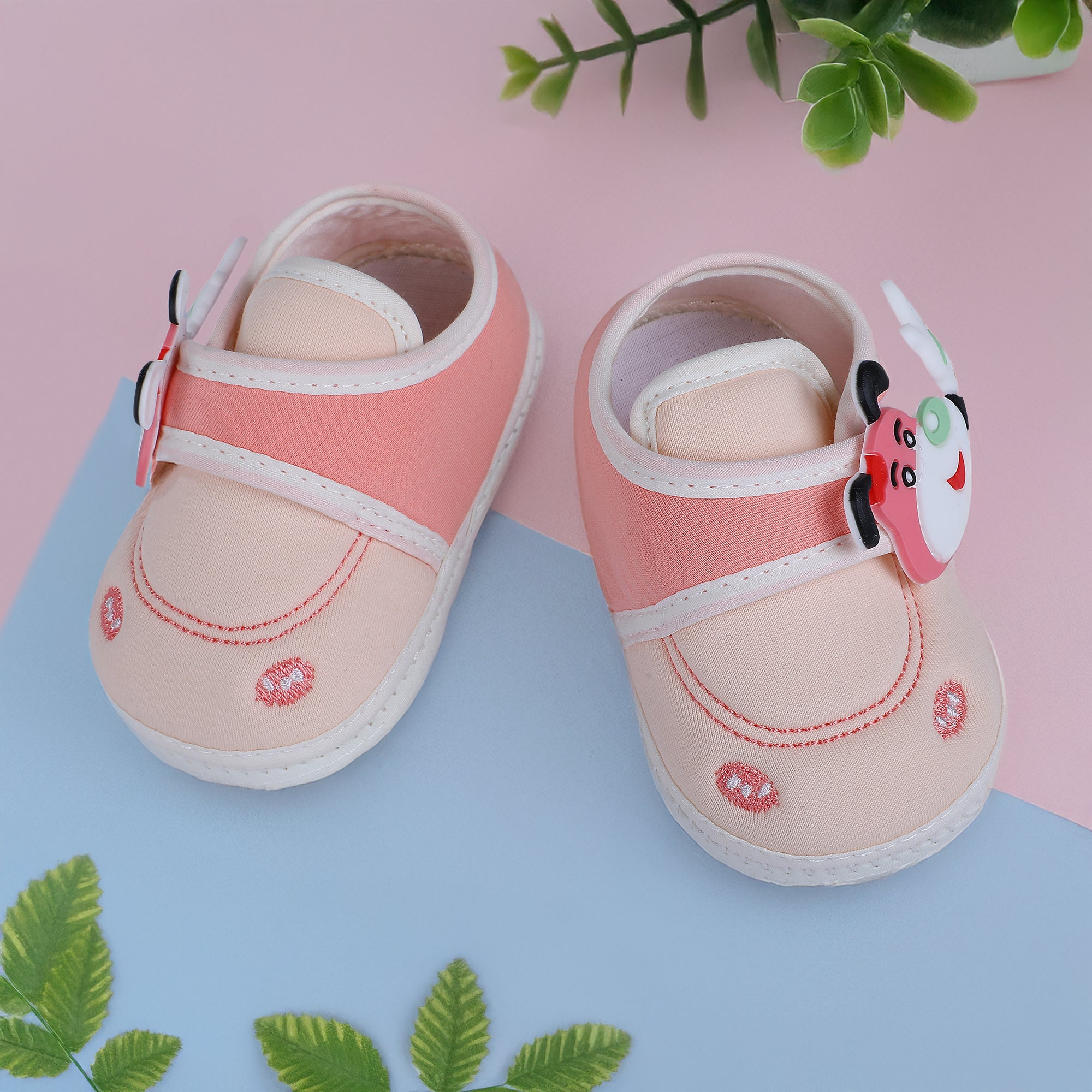 Baby Moo Puppy Face Soft Sole Anti-Slip Booties - Pink