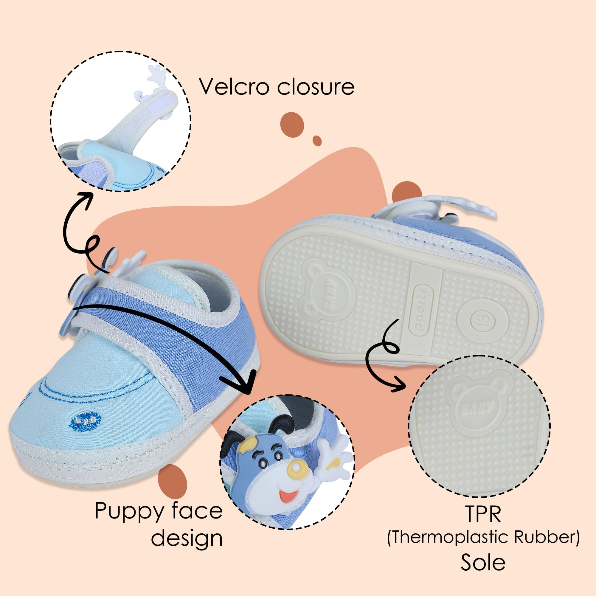 Baby Moo Puppy Face Soft Sole Anti-Slip Booties - Blue