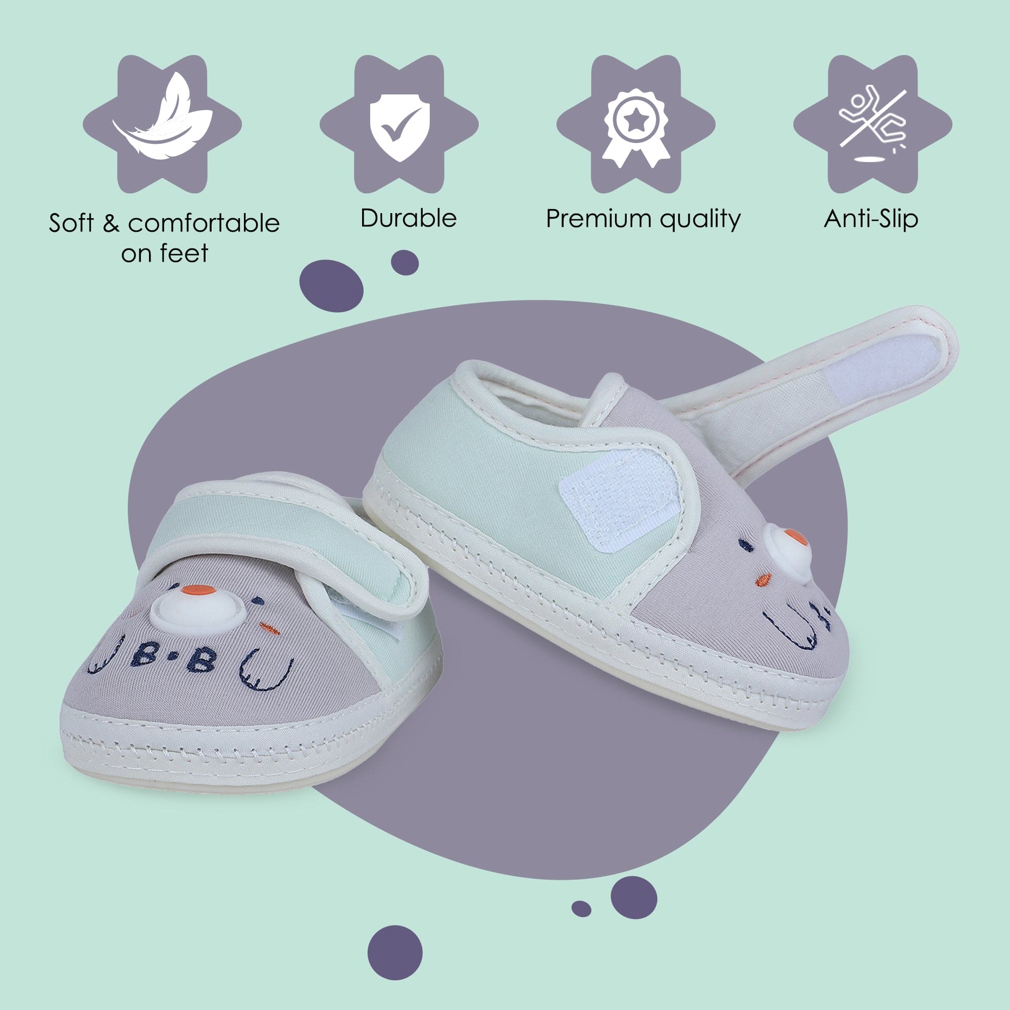 Baby Moo Smiling Bear Soft Sole Anti-Slip Booties - Grey