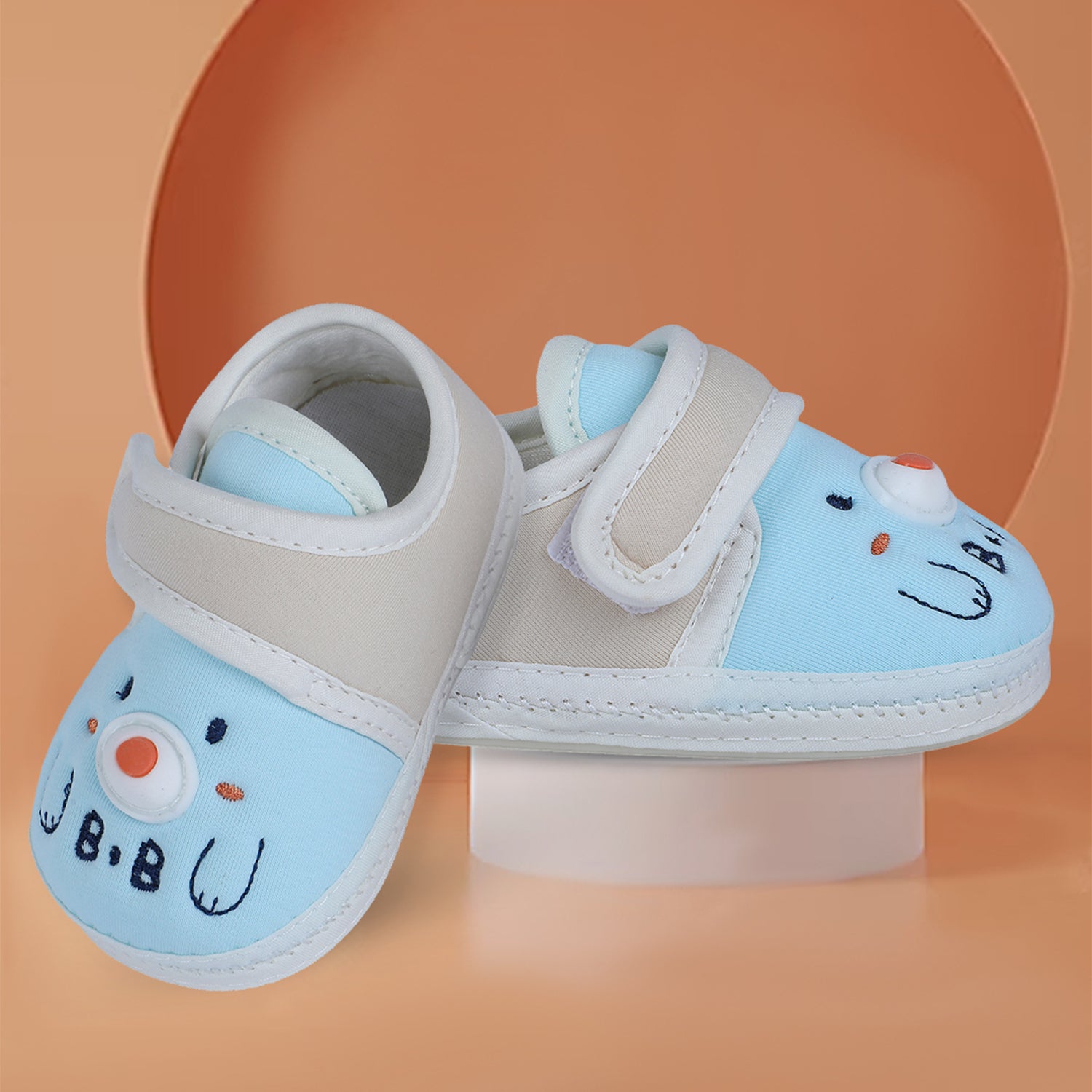 Baby Moo Smiling Bear Soft Sole Anti-Slip Booties - Blue - Baby Moo