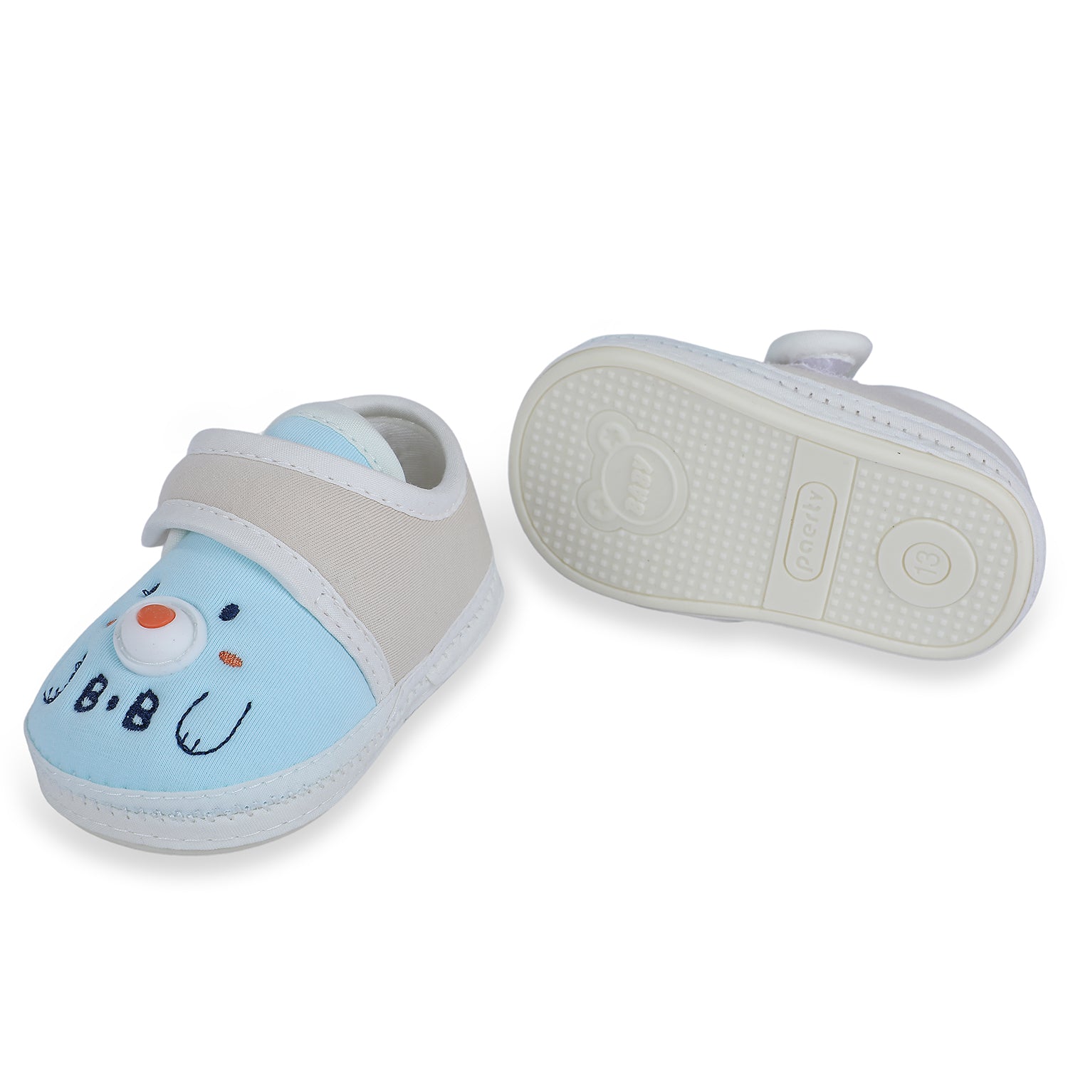 Baby Moo Smiling Bear Soft Sole Anti-Slip Booties - Blue - Baby Moo