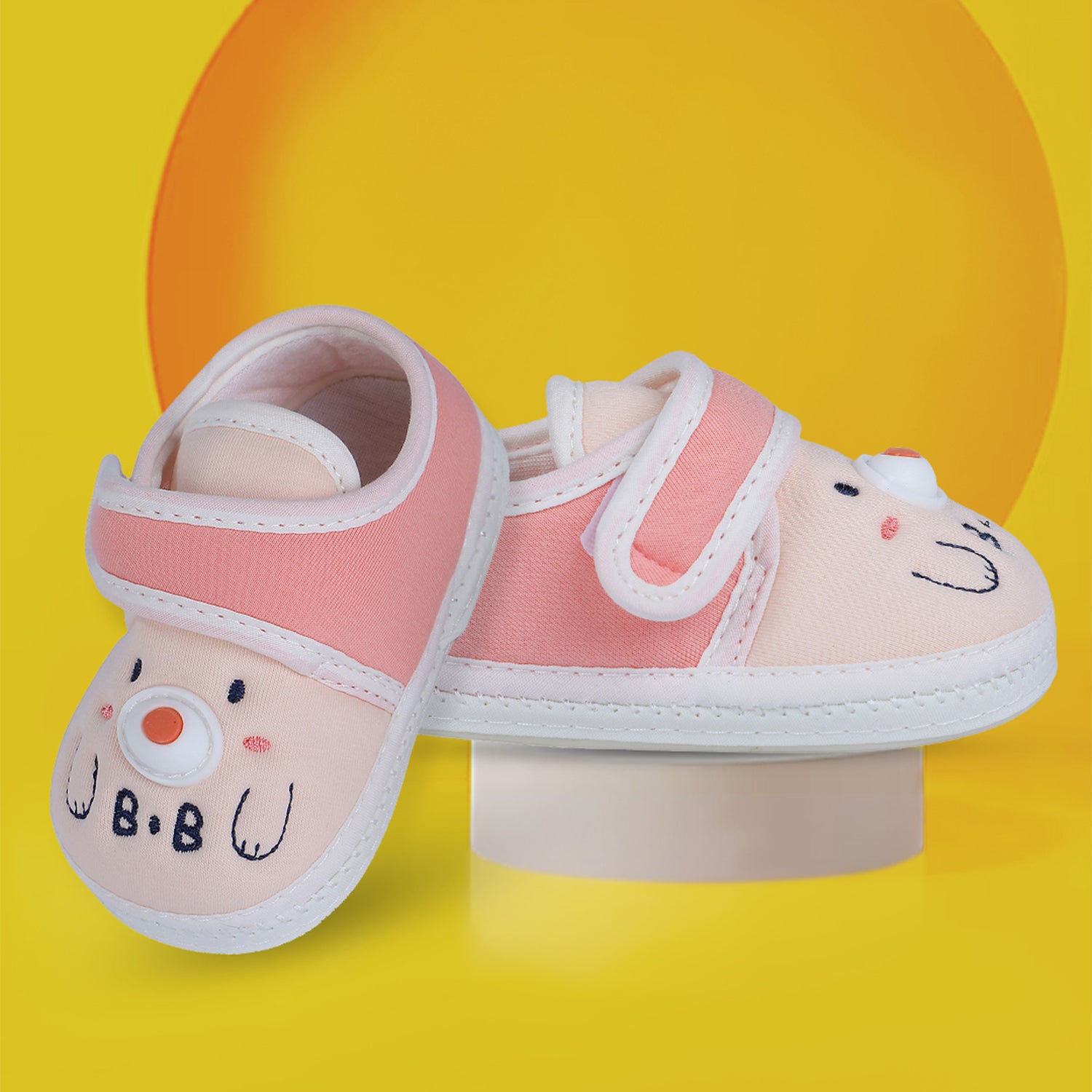 Baby Moo Smiling Bear Soft Sole Anti-Slip Booties - Peach - Baby Moo