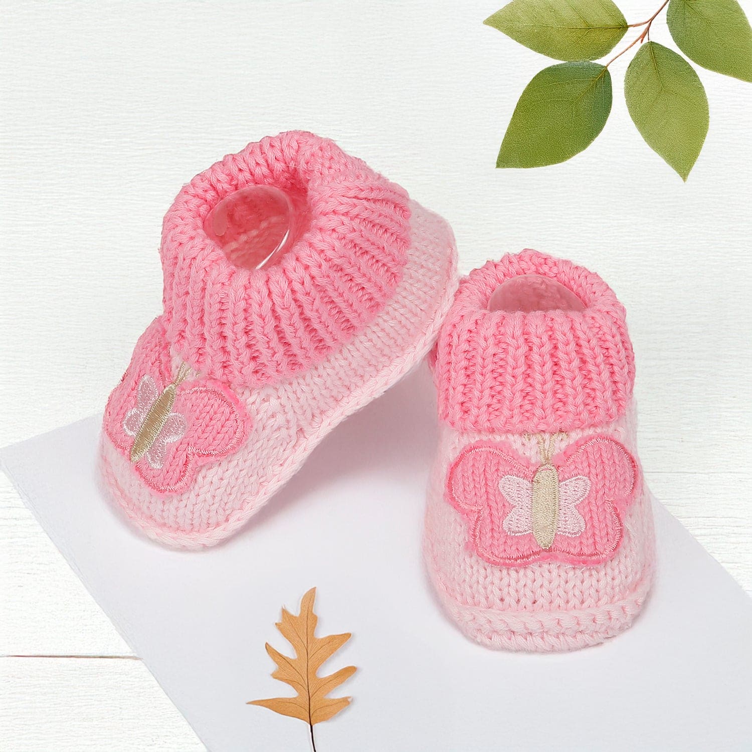 Butterfly Newborn Crochet Socks Booties - Pink