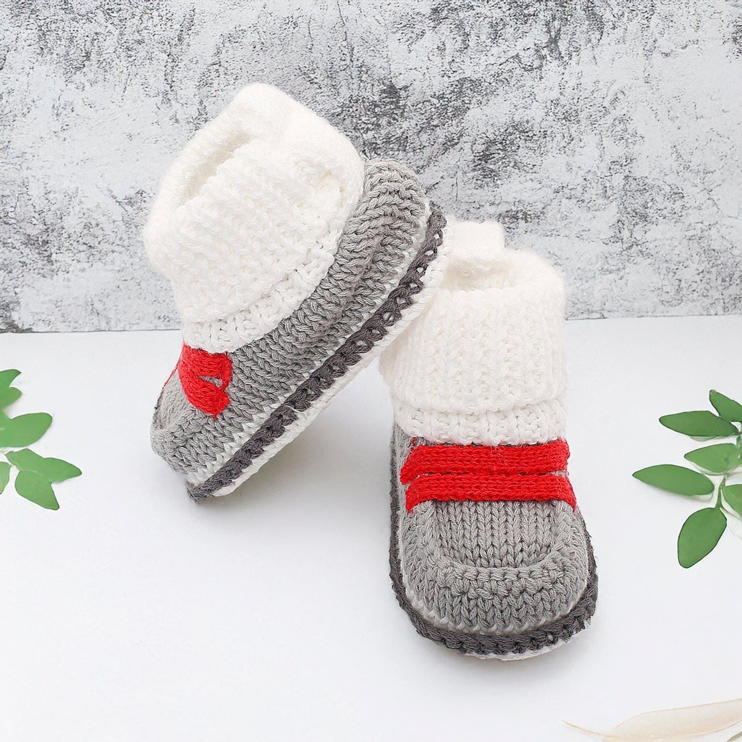 Smart Grey And Red Socks Booties