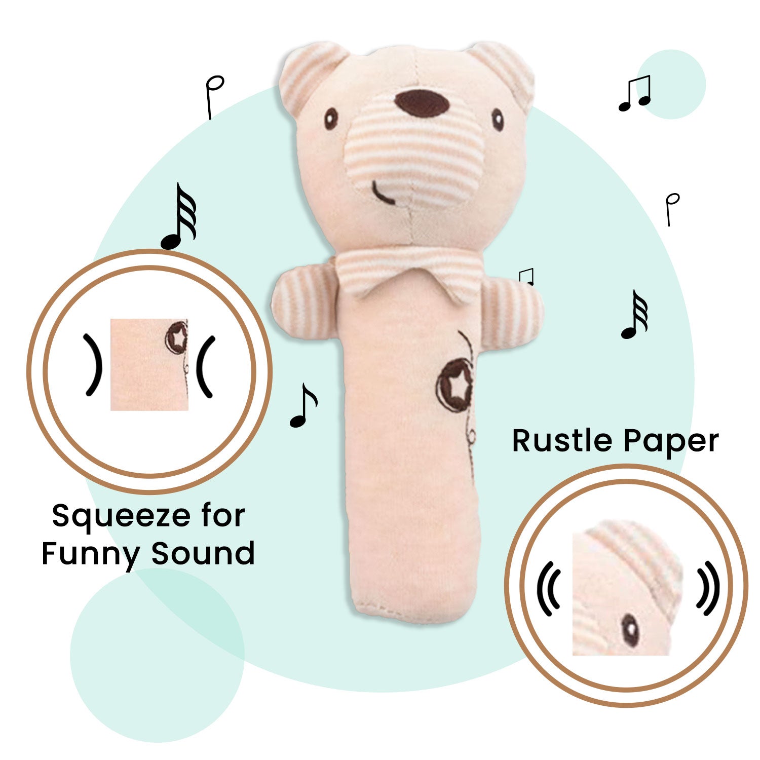 Baby Moo Snuggly Bear 2 Pack Squeaker Handheld Rattle Toy - Beige