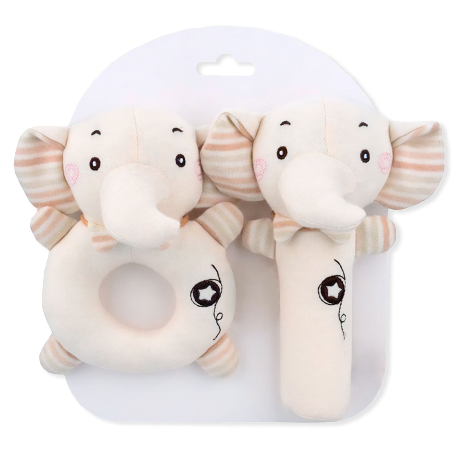 Baby Moo Tiny Trunk 2 Pack Squeaker Handheld Rattle Toy - Cream