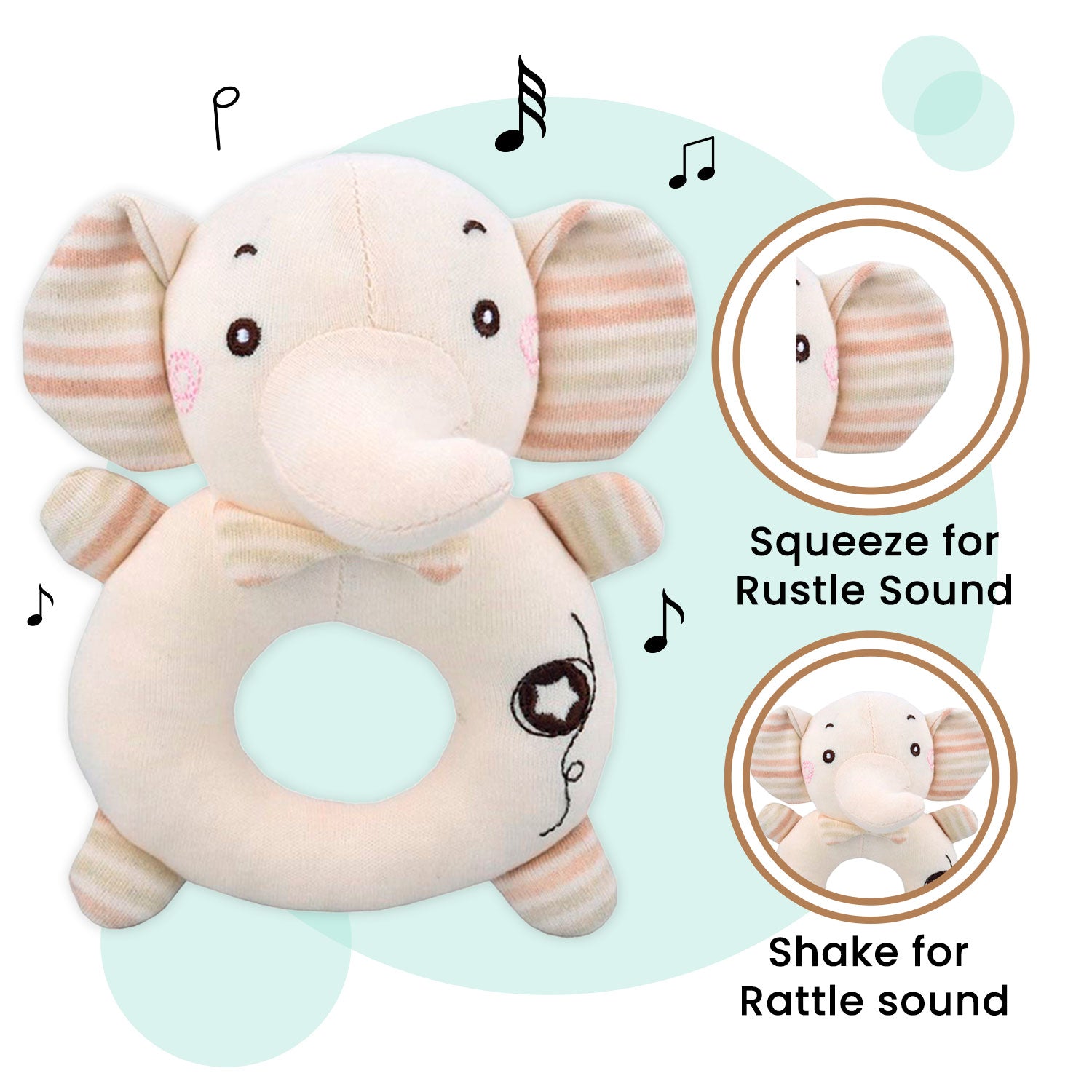 Baby Moo Tiny Trunk 2 Pack Squeaker Handheld Rattle Toy - Cream
