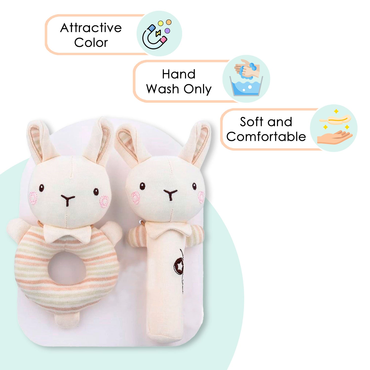 Baby Moo Bunny Bounce 2 Pack Squeaker Handheld Rattle Toy - Cream