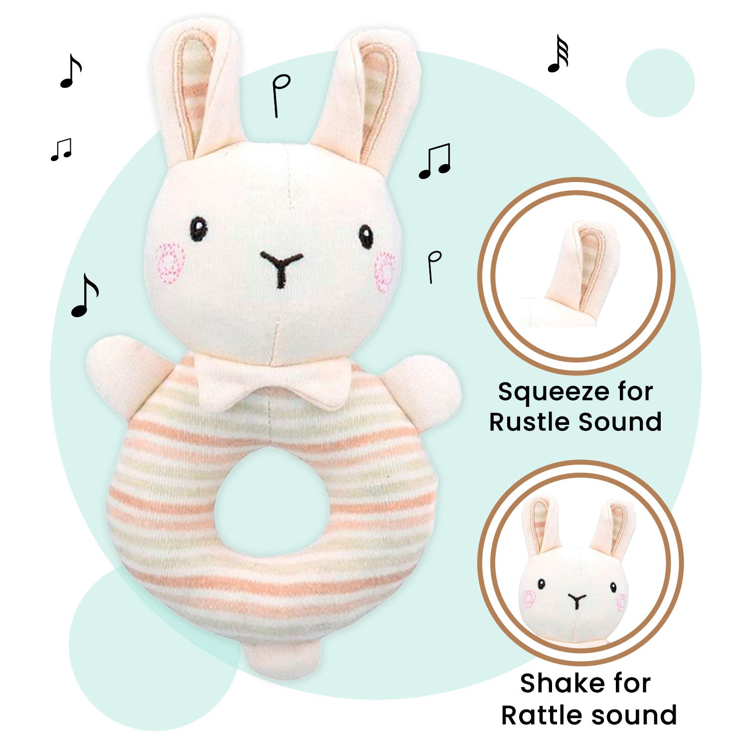 Baby Moo Bunny Bounce 2 Pack Squeaker Handheld Rattle Toy - Cream