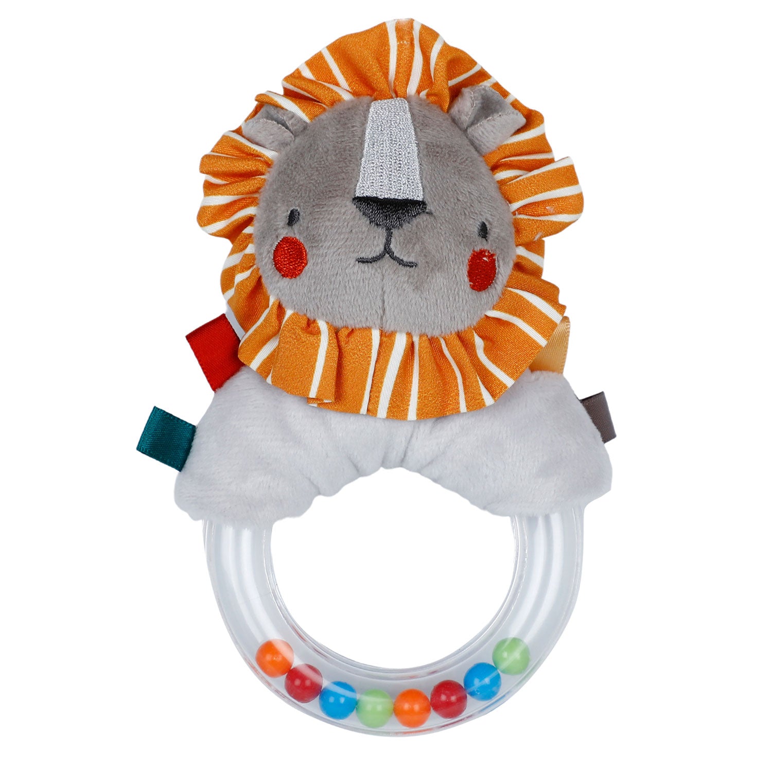 Baby Moo King Of Jungle Sensory Hand Grab Developmental Plush Handheld Ring Rattle Toy - Grey