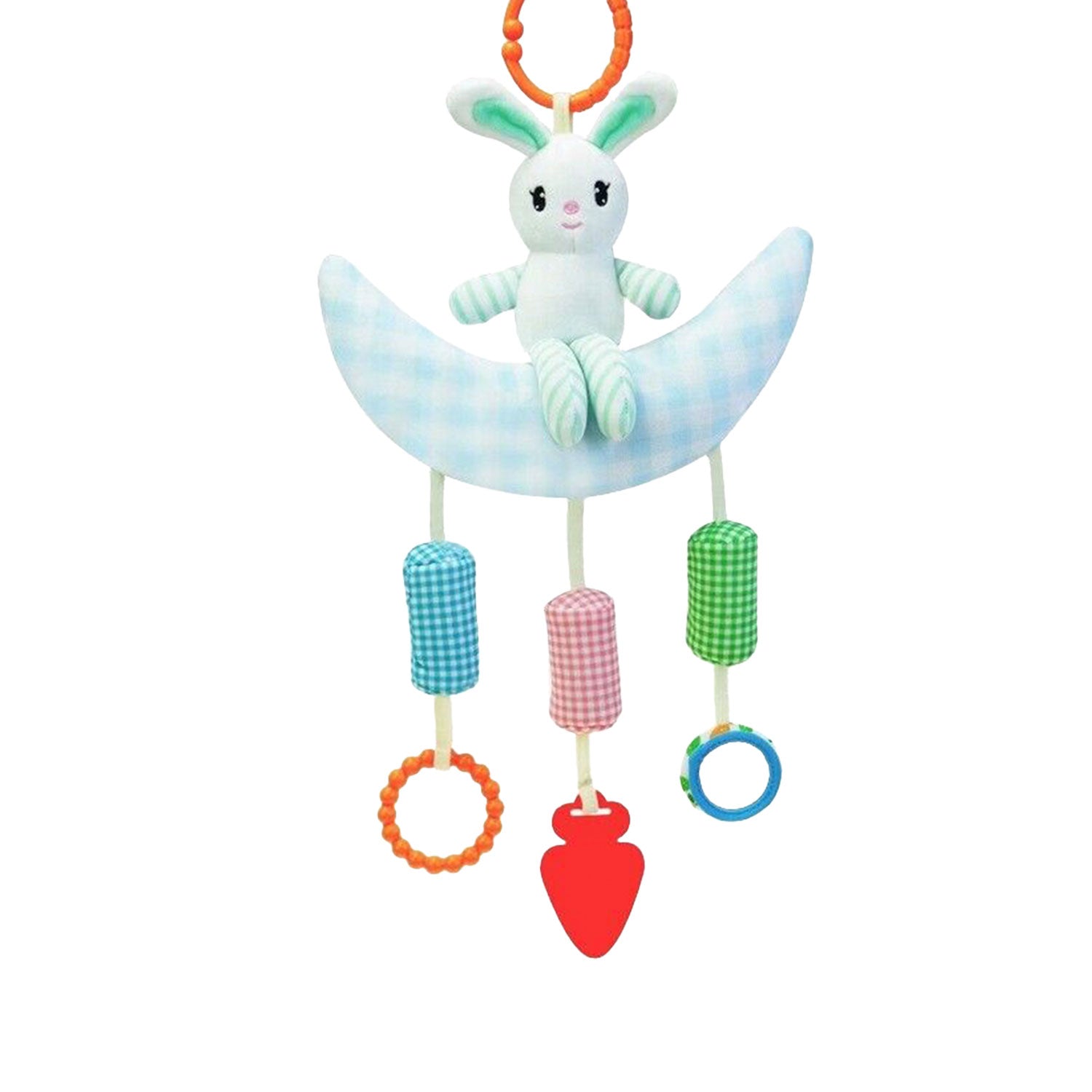 Baby Moo Bunny On Moon Wind Chime Hanging Toy With Teether - Blue