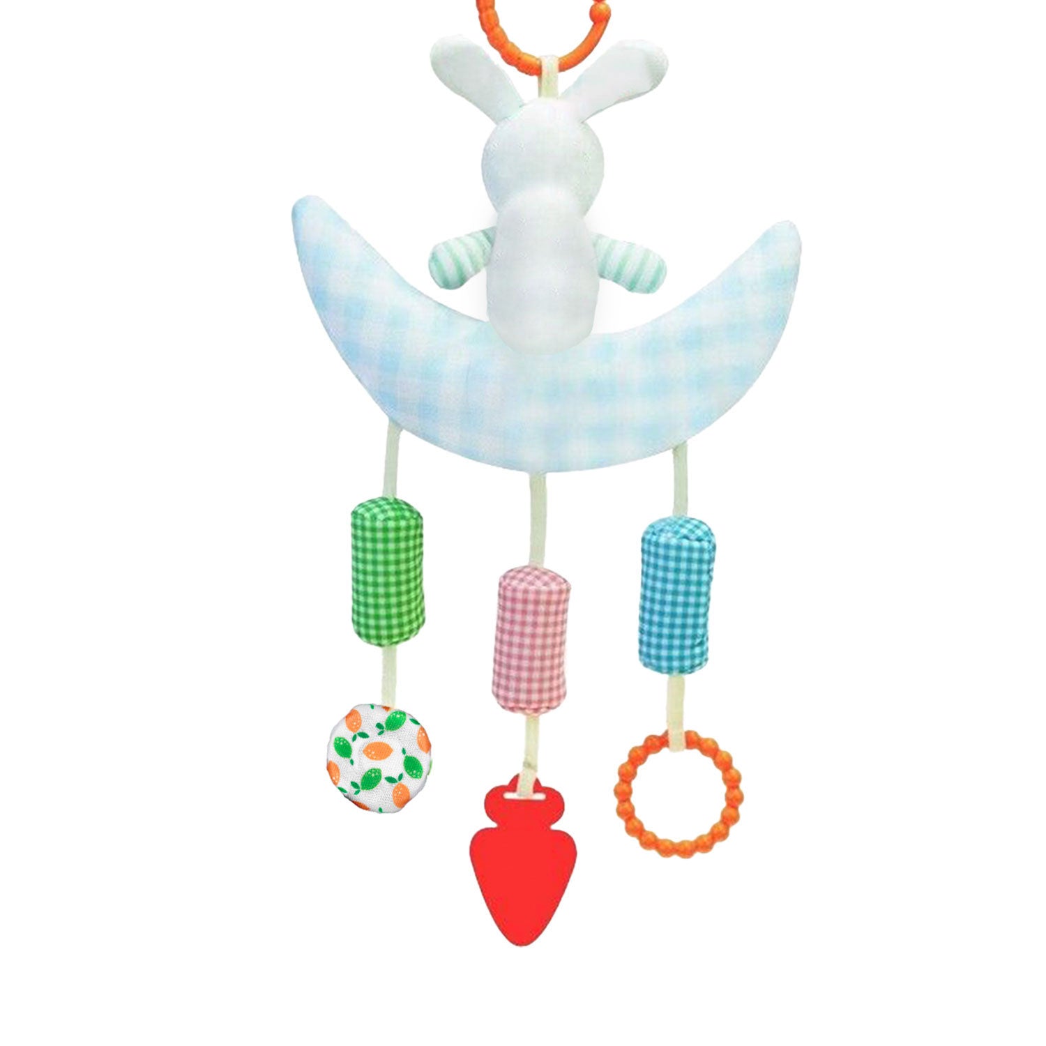 Baby Moo Bunny On Moon Wind Chime Hanging Toy With Teether - Blue