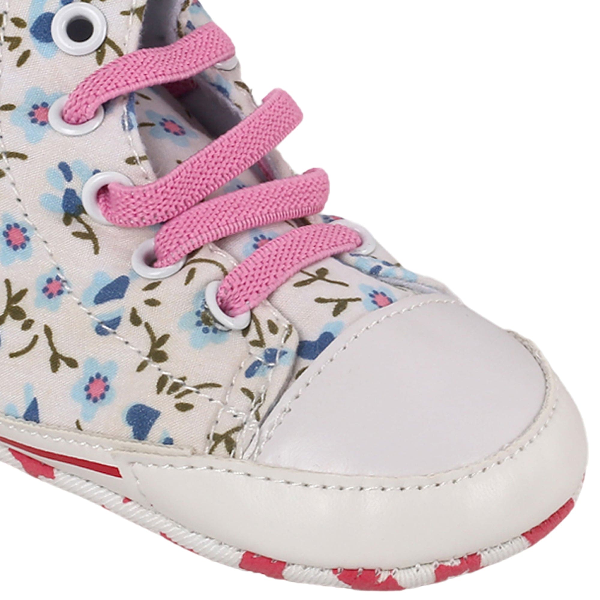 Baby Moo Floral White And Pink High Top Booties