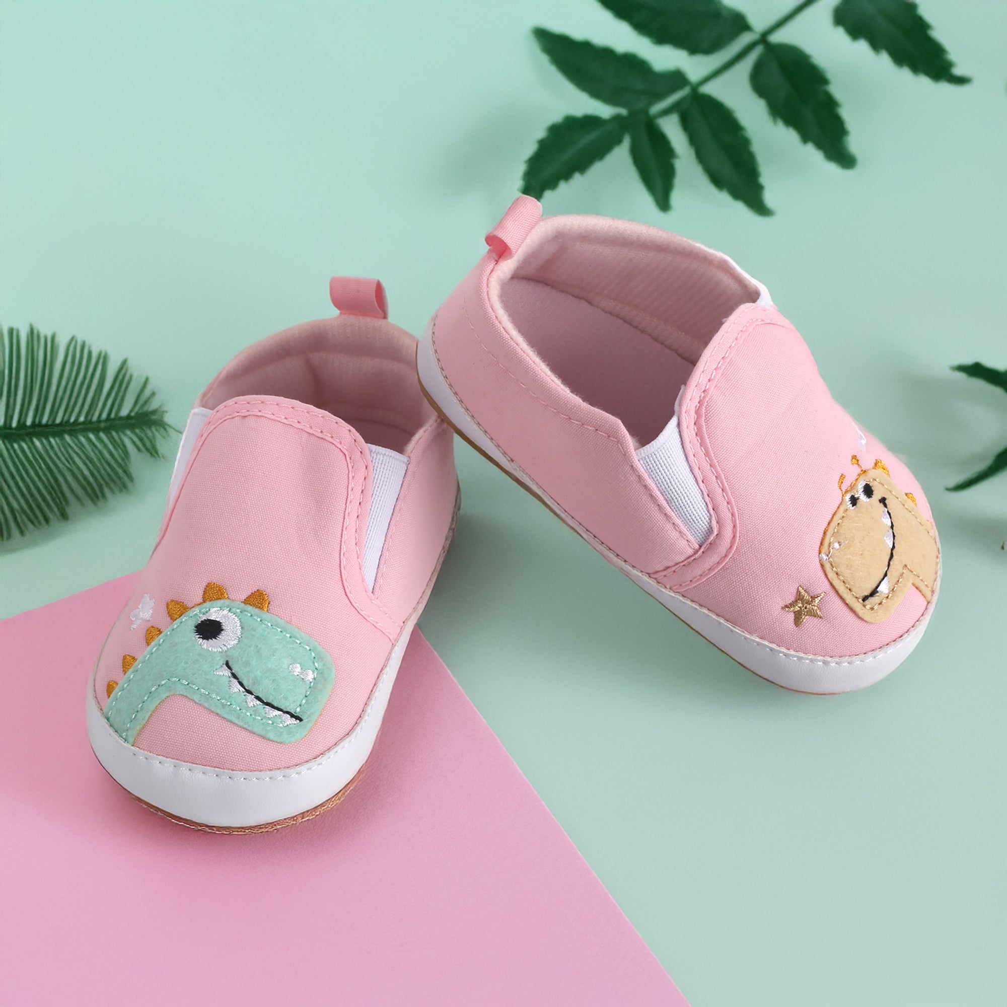 Baby Moo Dinosaur Pink Slip-On Booties