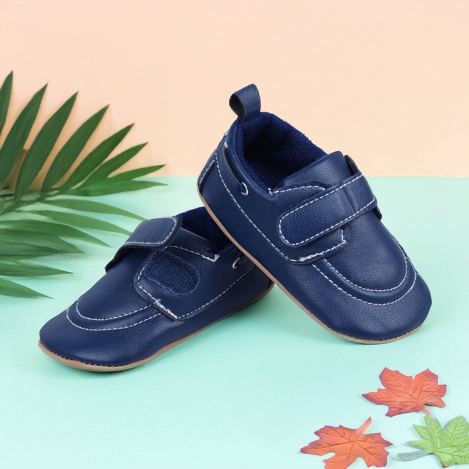 Solid Hookloop Stylish Leather Velcro Shoes - Navy Blue