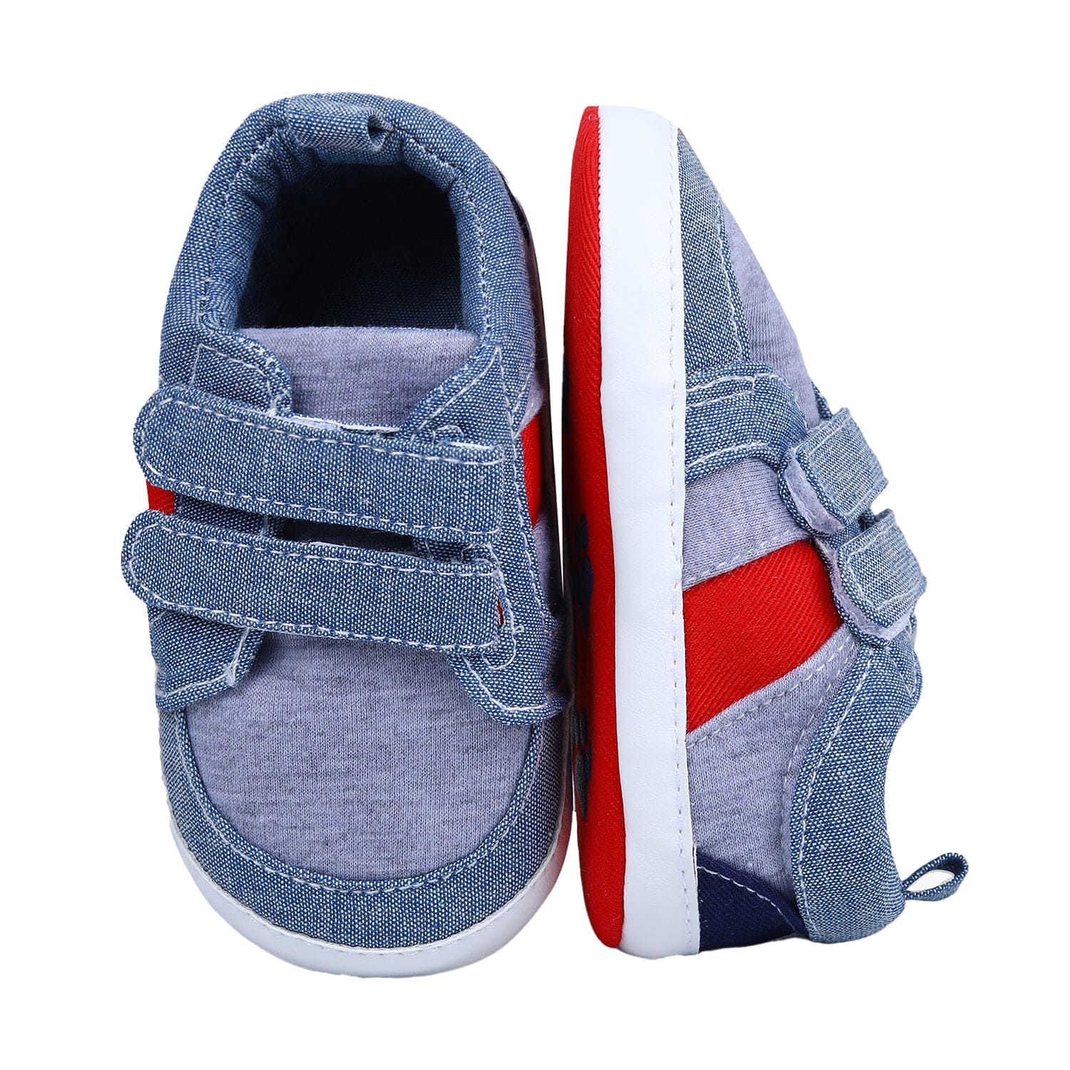 Colour Blocked Cute And Casual Denim Velcro Booties - Blue And Red
