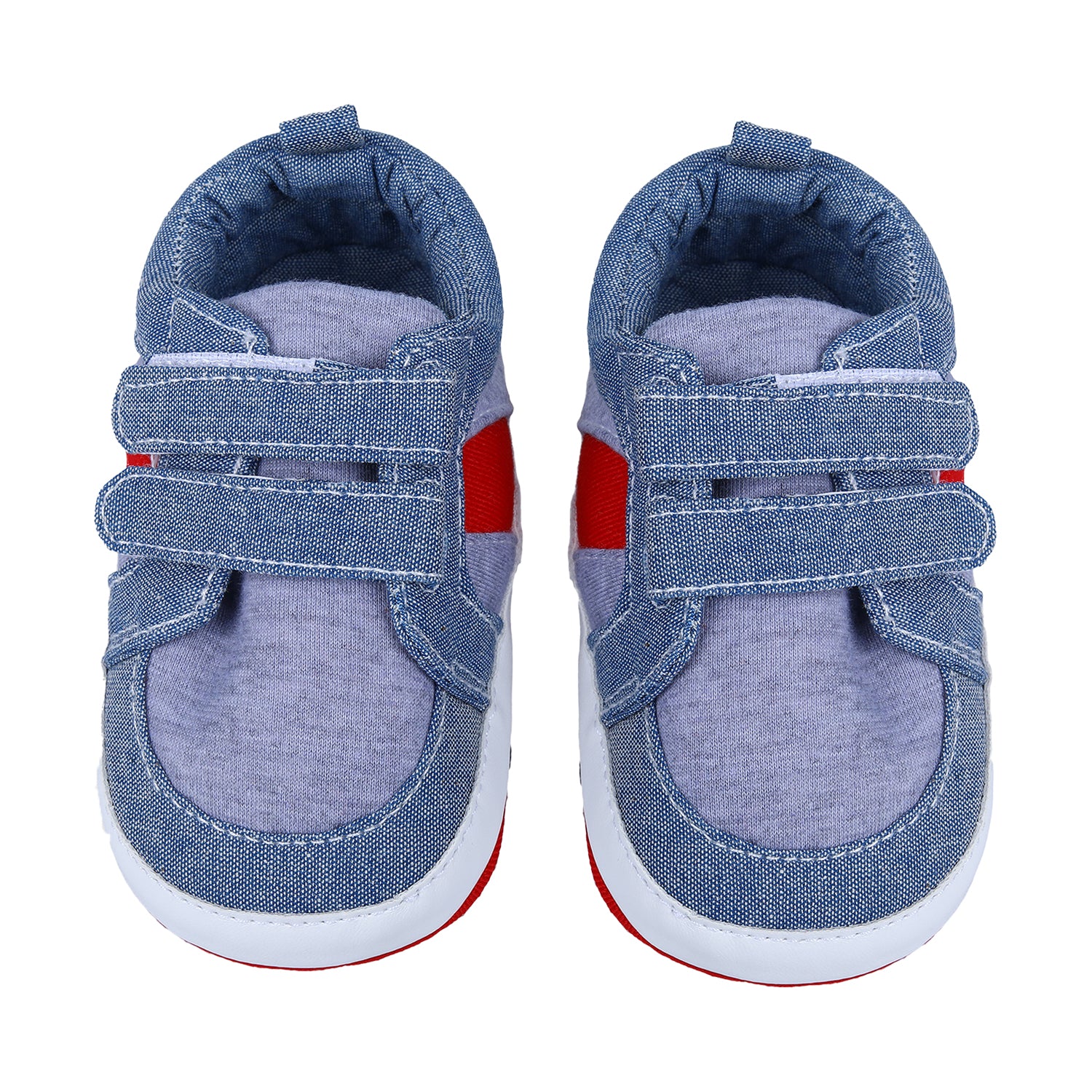 Colour Blocked Cute And Casual Denim Velcro Booties - Blue And Red