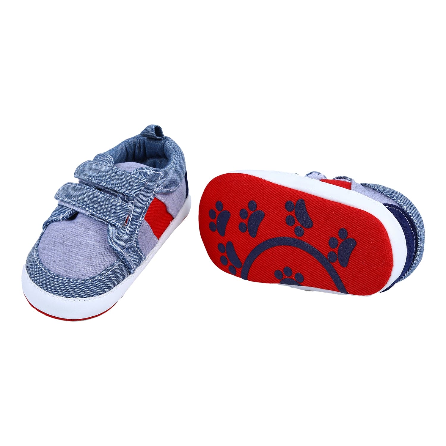 Colour Blocked Cute And Casual Denim Velcro Booties - Blue And Red
