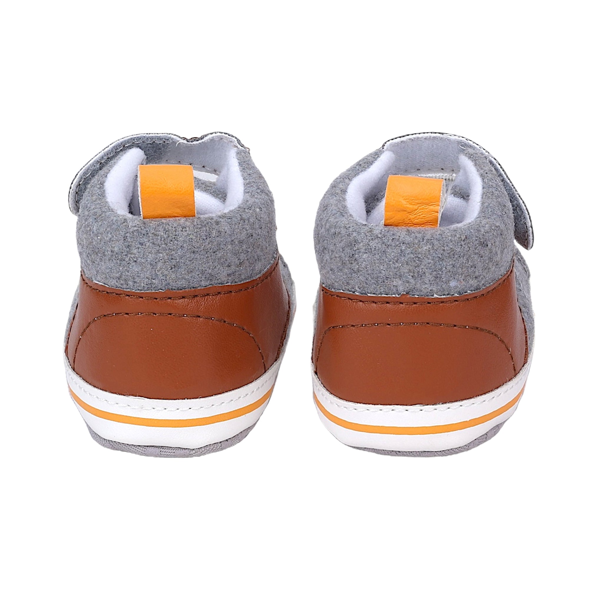 Baby Moo Leather Lace-Up Design Velcro Strap Anti-Skid Sneakers - Grey, Brown
