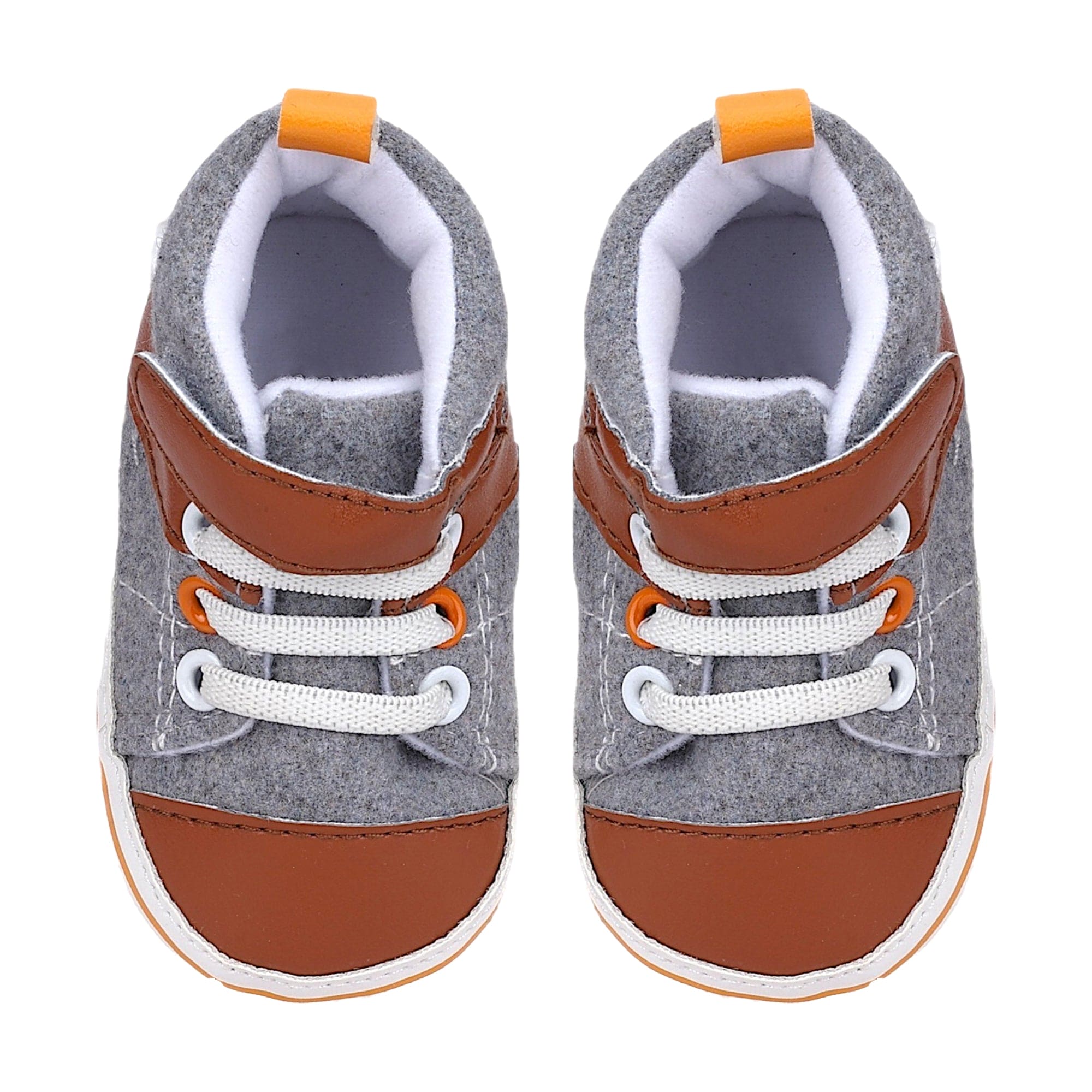 Baby Moo Leather Lace-Up Design Velcro Strap Anti-Skid Sneakers - Grey, Brown