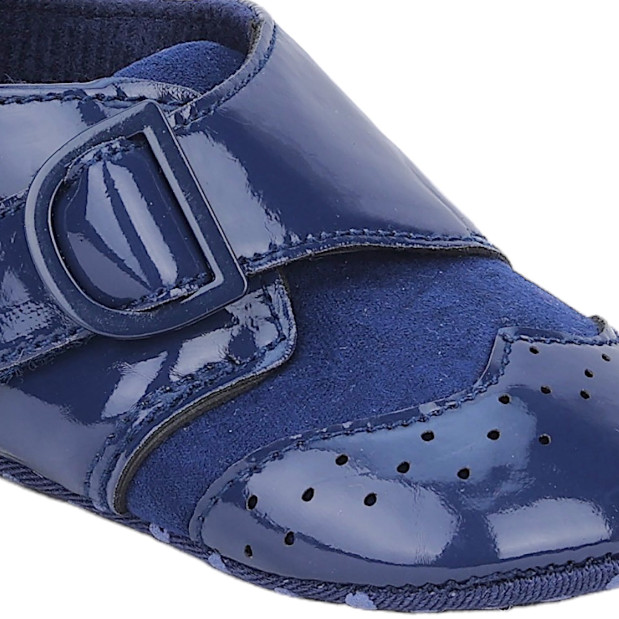 Baby Moo Breathable Buckle Closure Patent Leather Anti-Skid Ballerina Booties - Navy Blue
