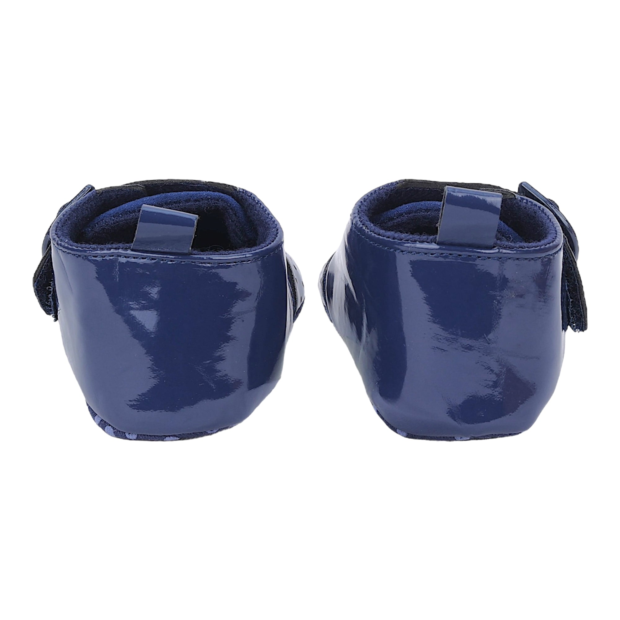 Baby Moo Breathable Buckle Closure Patent Leather Anti-Skid Ballerina Booties - Navy Blue