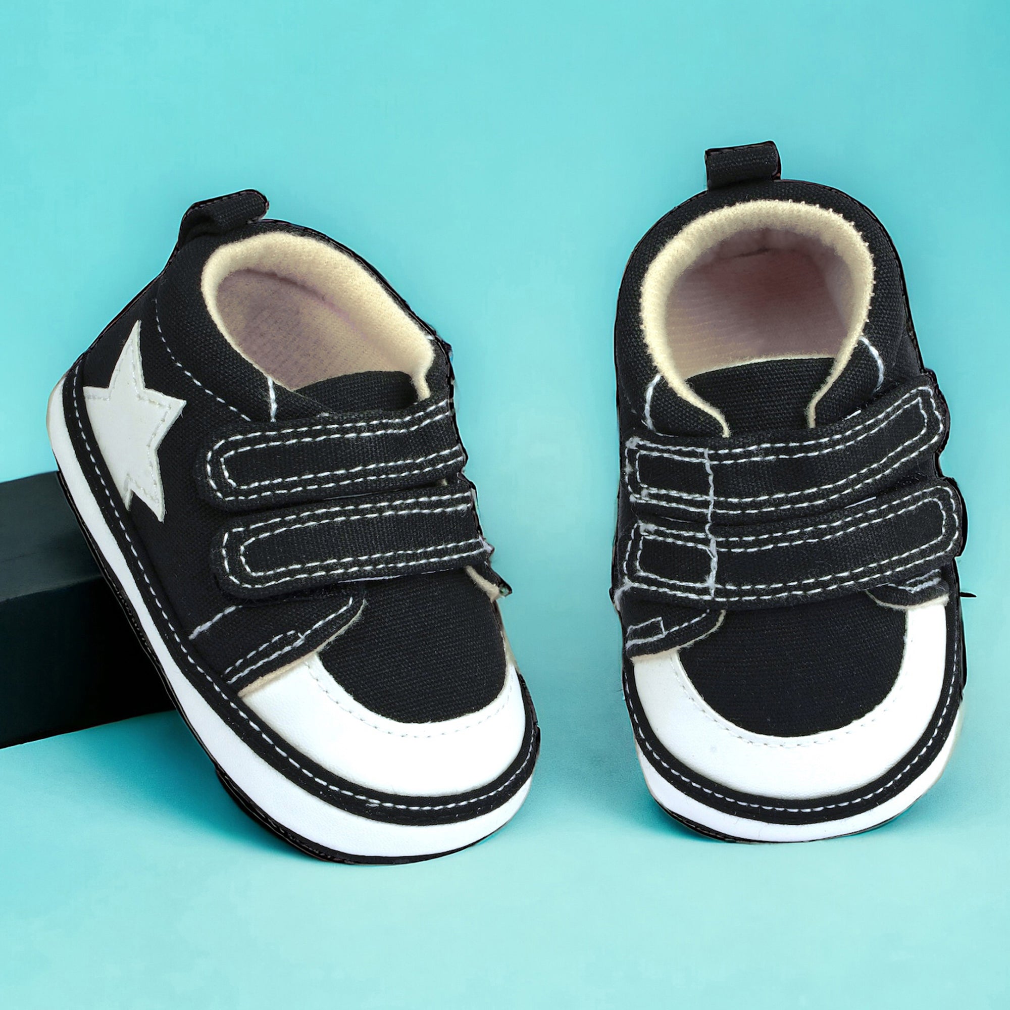 Baby Moo Casual Hook Loop Anti-Skid Classic Canvas Sneakers - Black