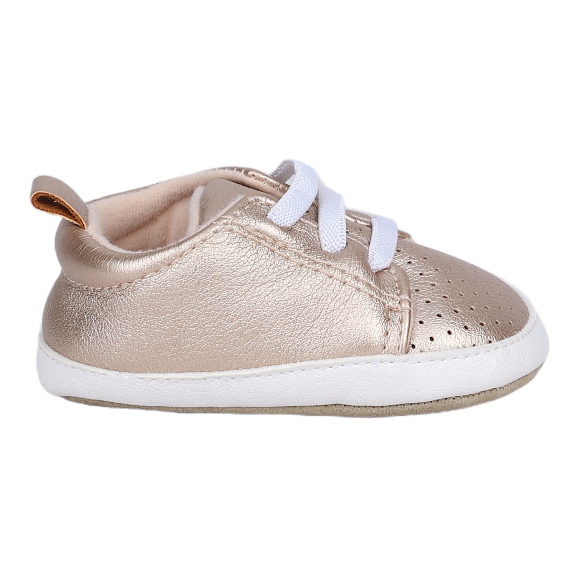 Baby Moo Dotted Breathable Lace-Up Design Anti-Skid Vegan Leather Sneakers - Gold