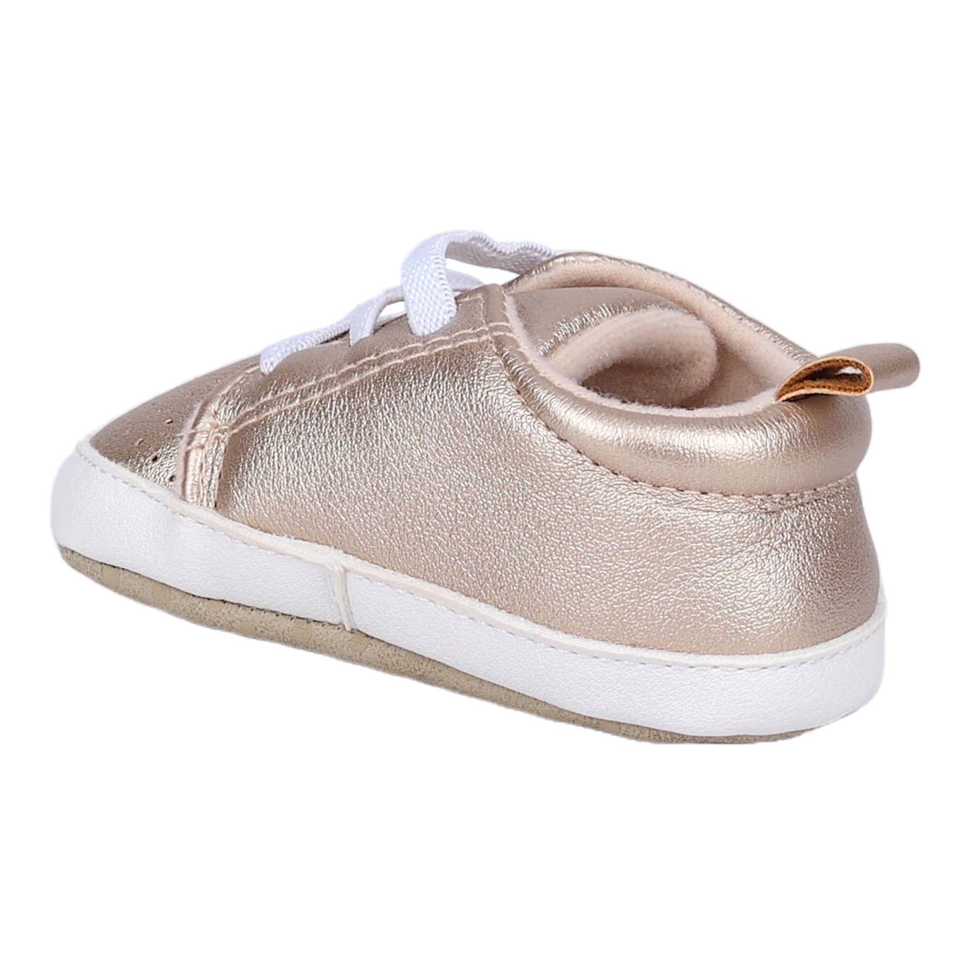 Baby Moo Dotted Breathable Lace-Up Design Anti-Skid Vegan Leather Sneakers - Gold