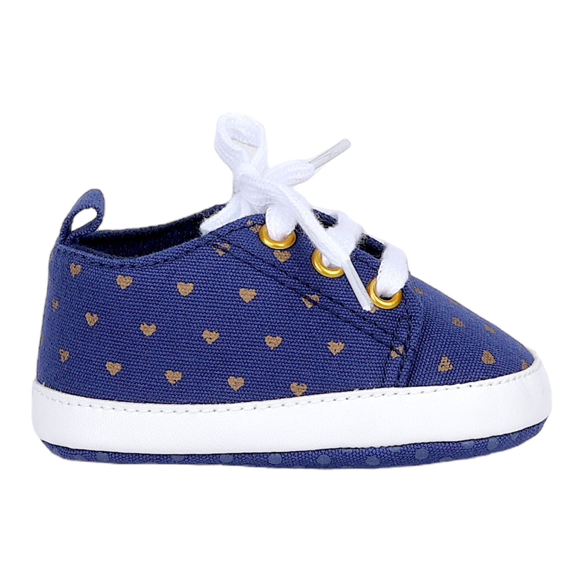 Baby Moo Heart Print Lace-Up Anti-Skid Sneakers - Navy Blue