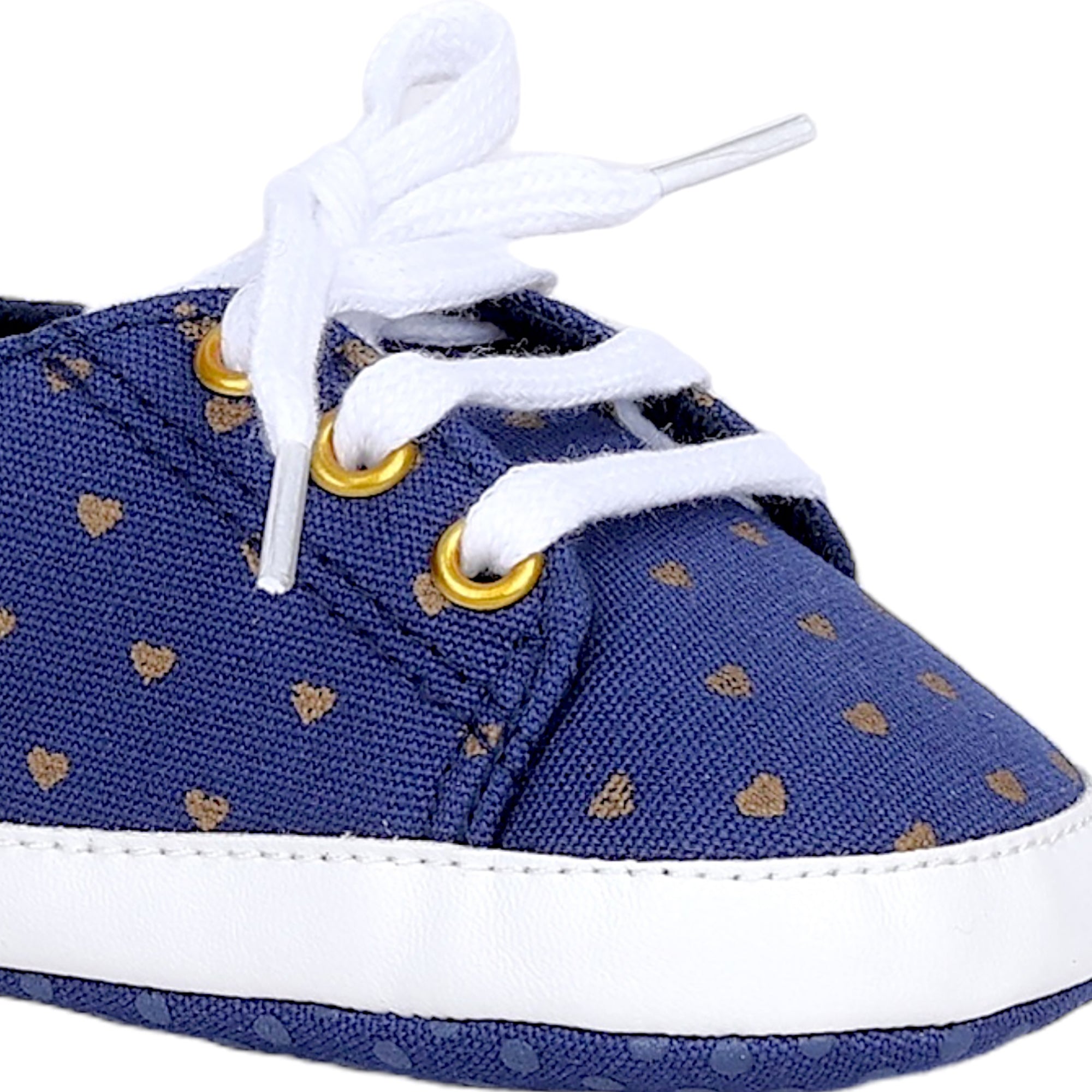 Baby Moo Heart Print Lace-Up Anti-Skid Sneakers - Navy Blue