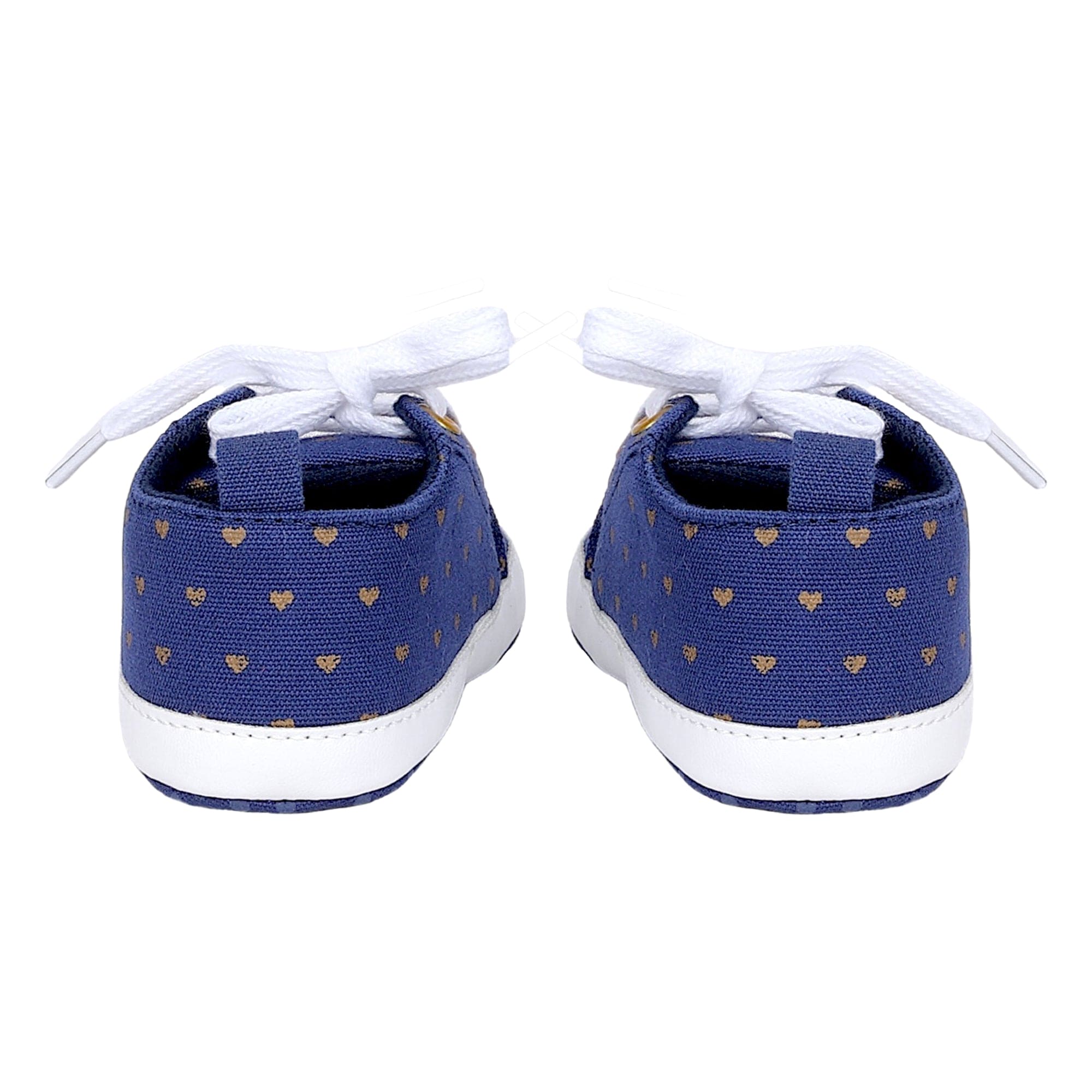 Baby Moo Heart Print Lace-Up Anti-Skid Sneakers - Navy Blue